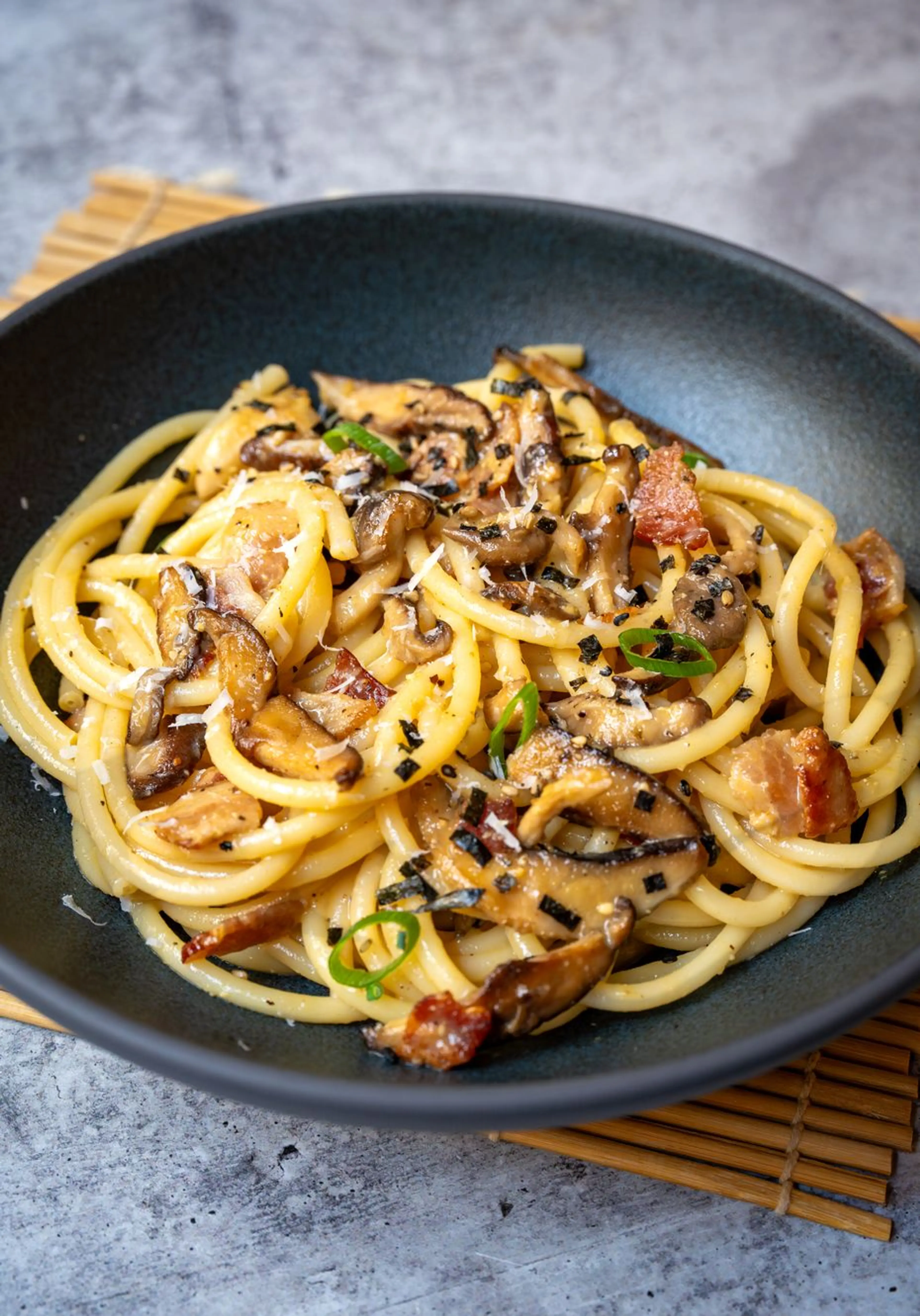 30-Minute Miso Bacon Mushroom Carbonara