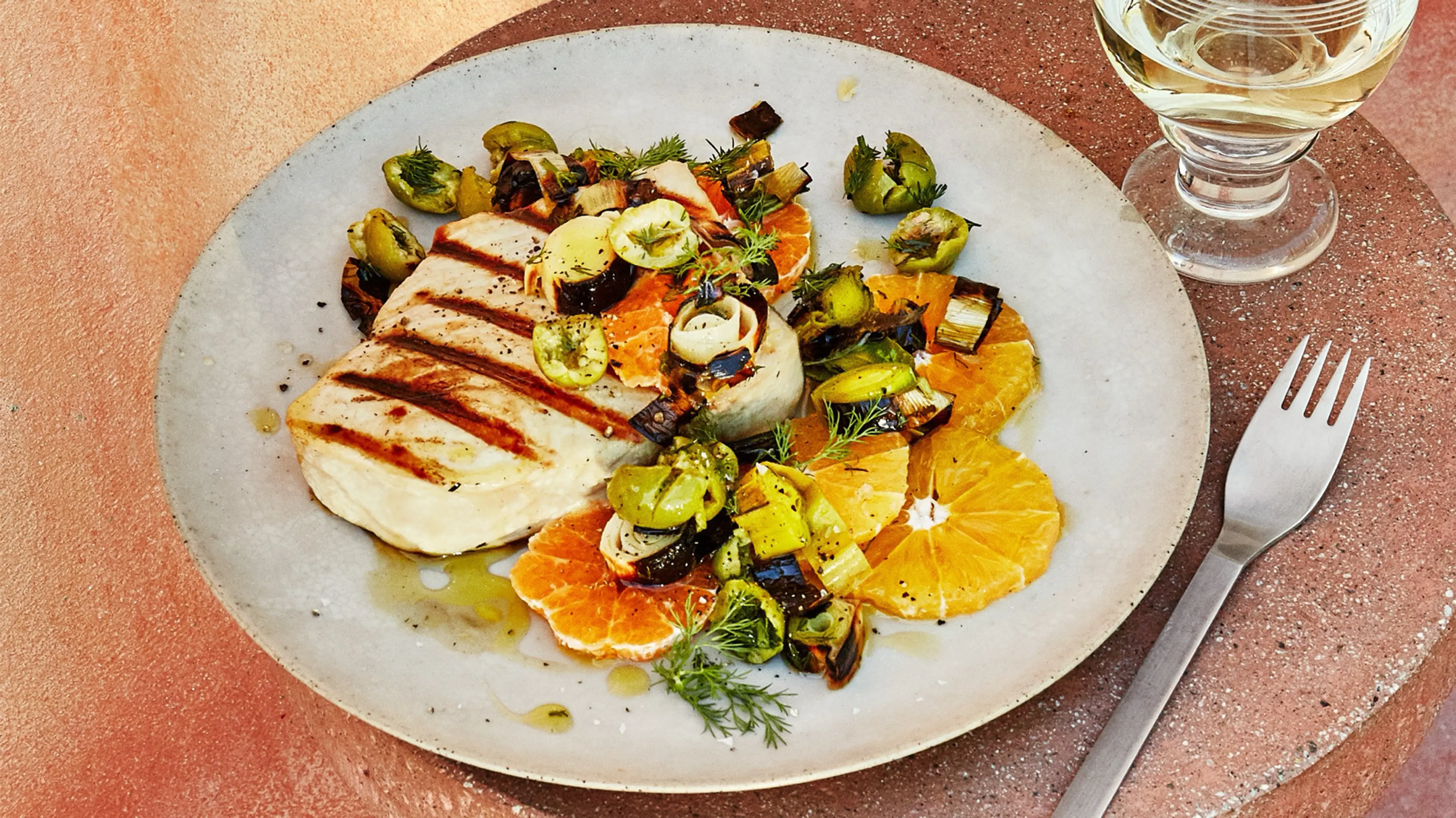 Grilled Swordfish With Charred Leeks