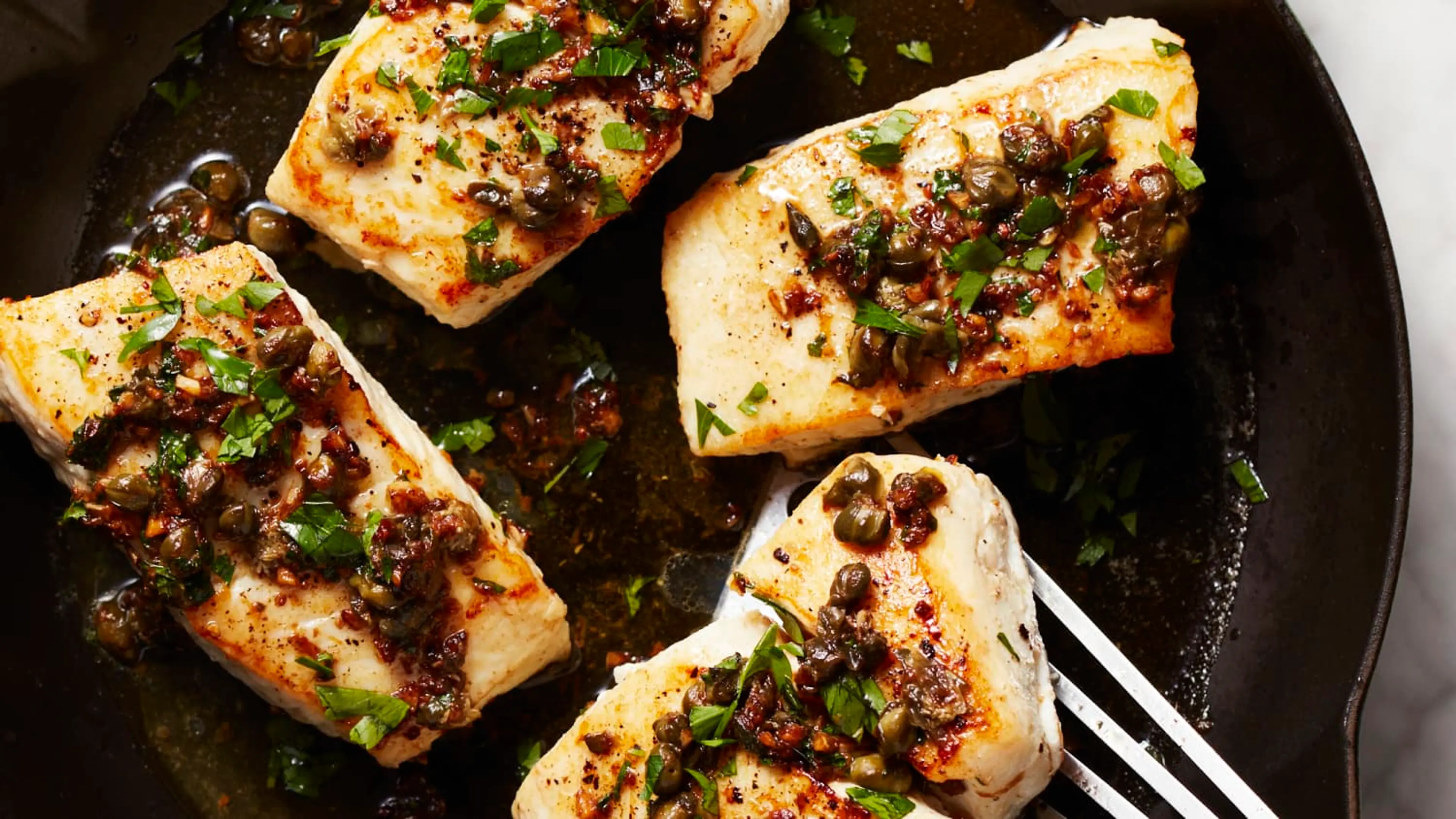 Pan-Seared Halibut with Lemon Caper Sauce