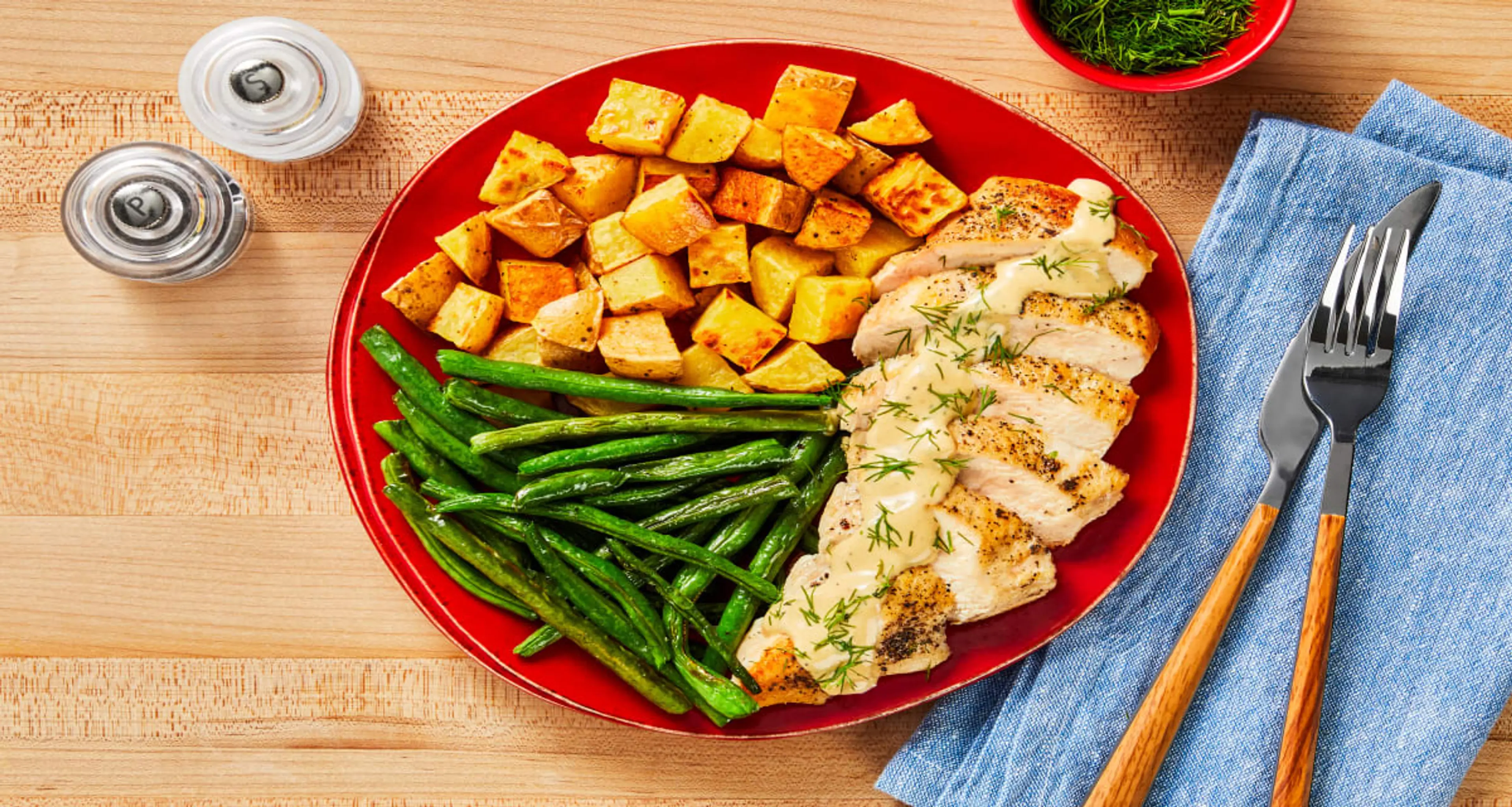 Creamy Dill Chicken with Roasted Potatoes & Green Beans