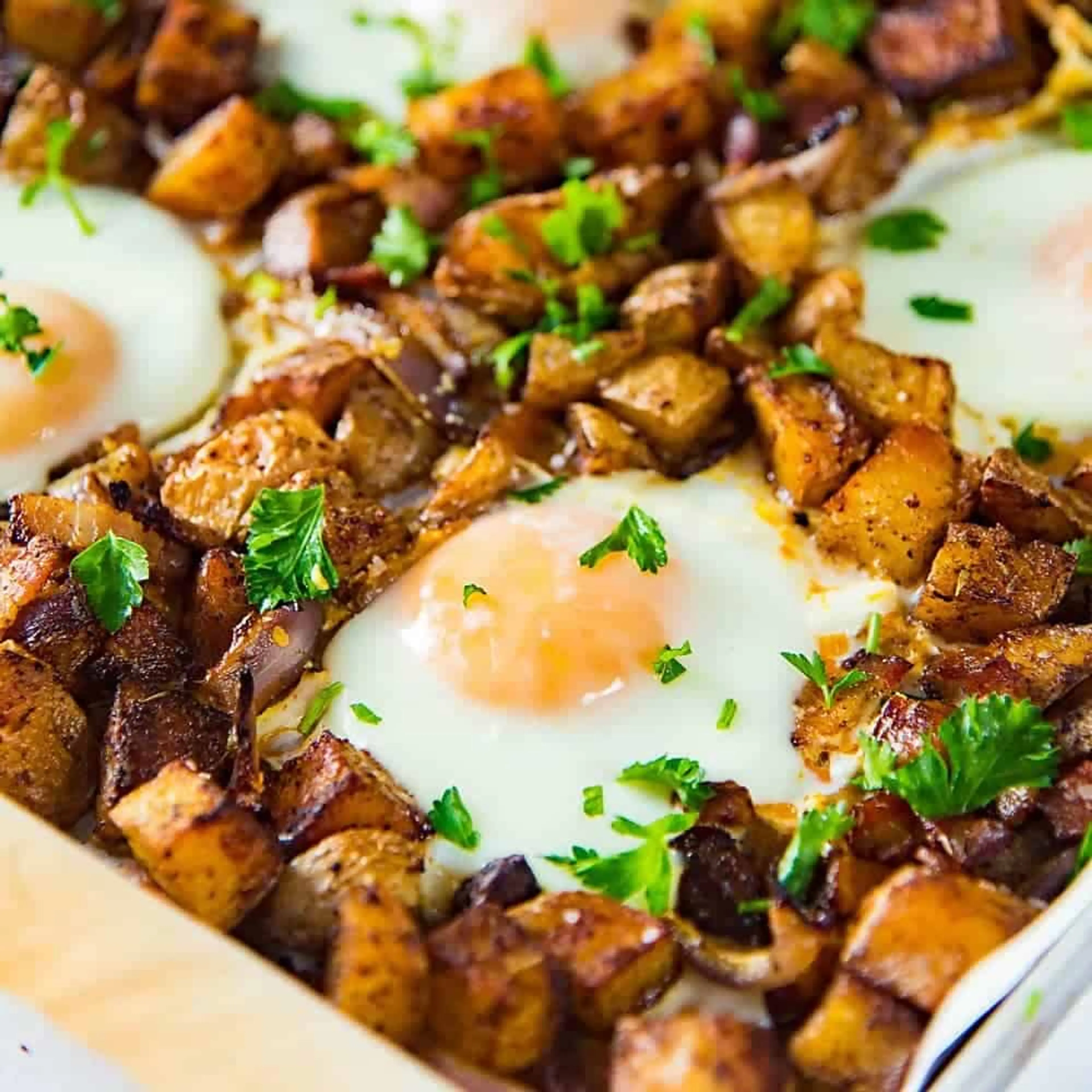 Sheet Pan Breakfast Potatoes, with Bacon and Eggs