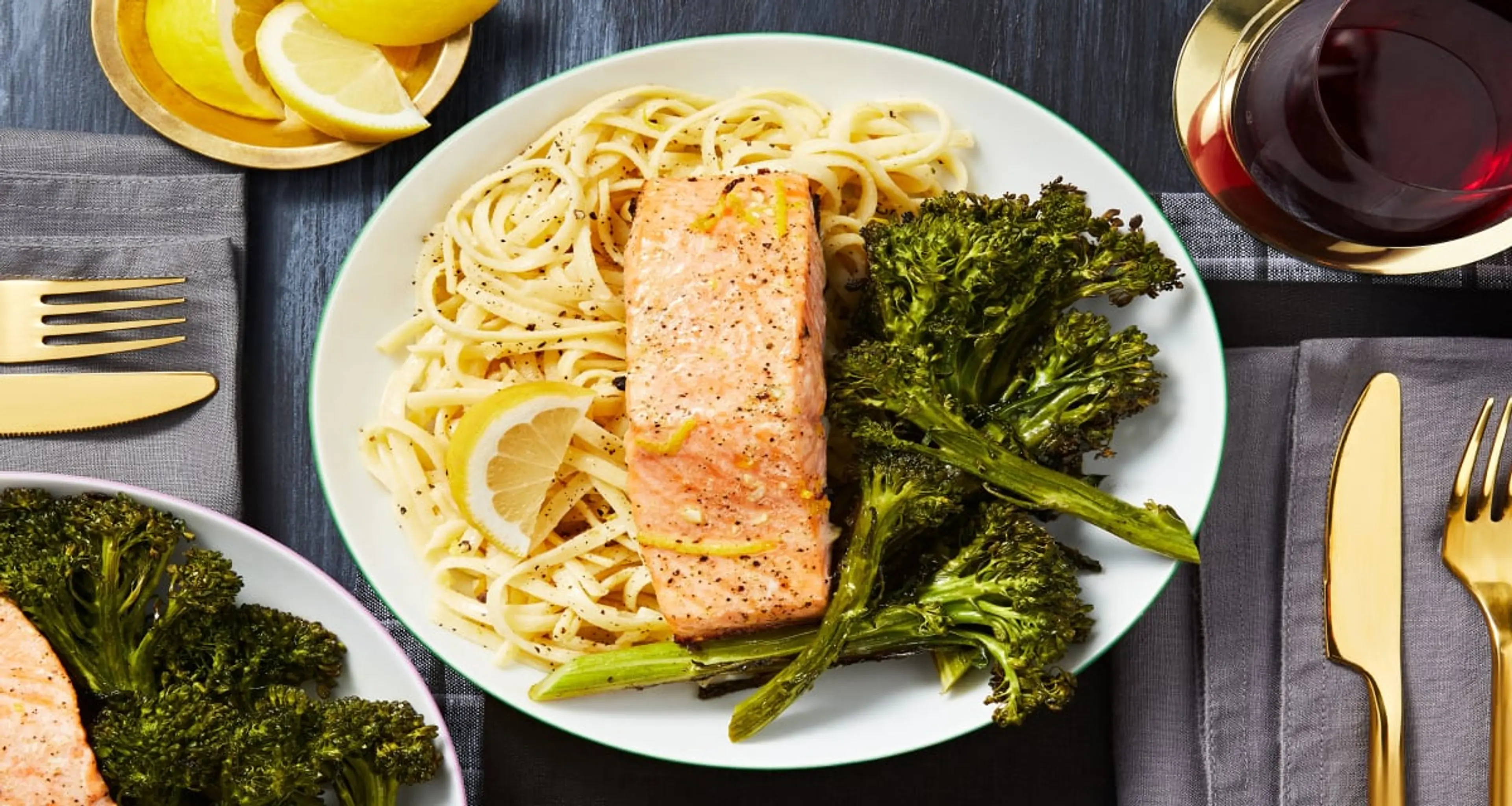 Lemon Garlic Salmon Fillets with Pasta and Broccoli