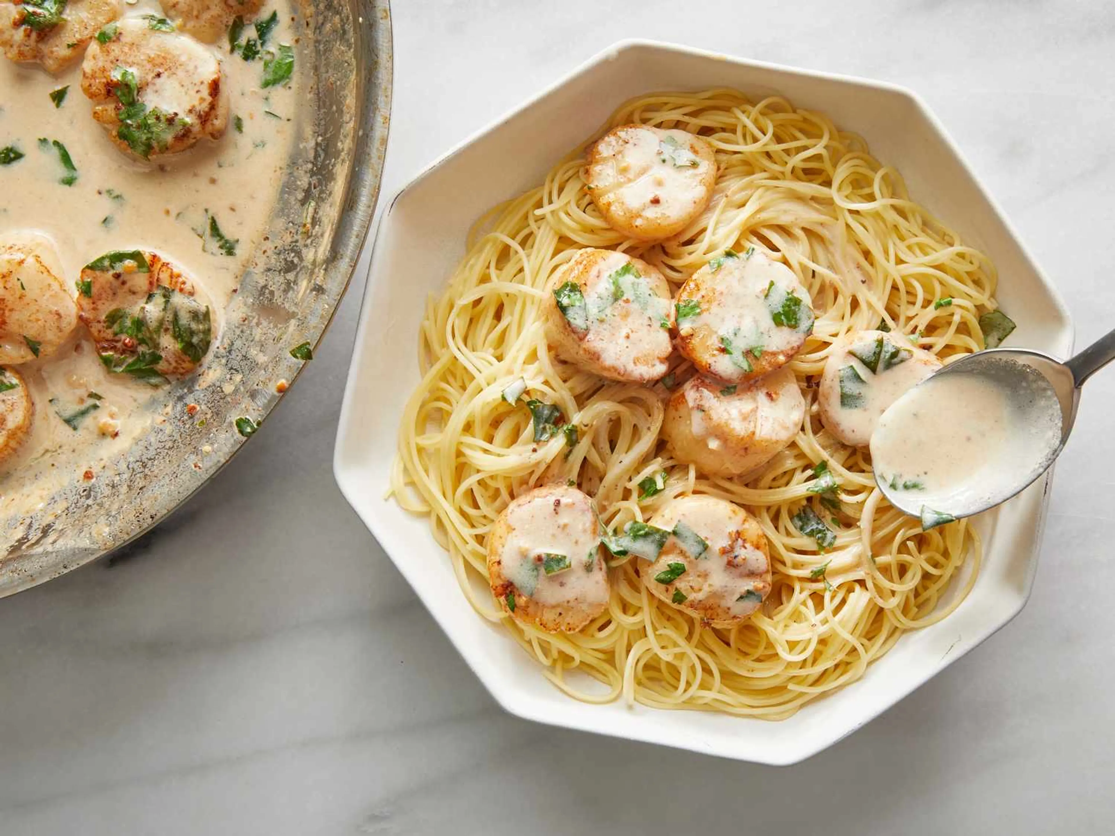 Savory Sea Scallops and Angel Hair Pasta