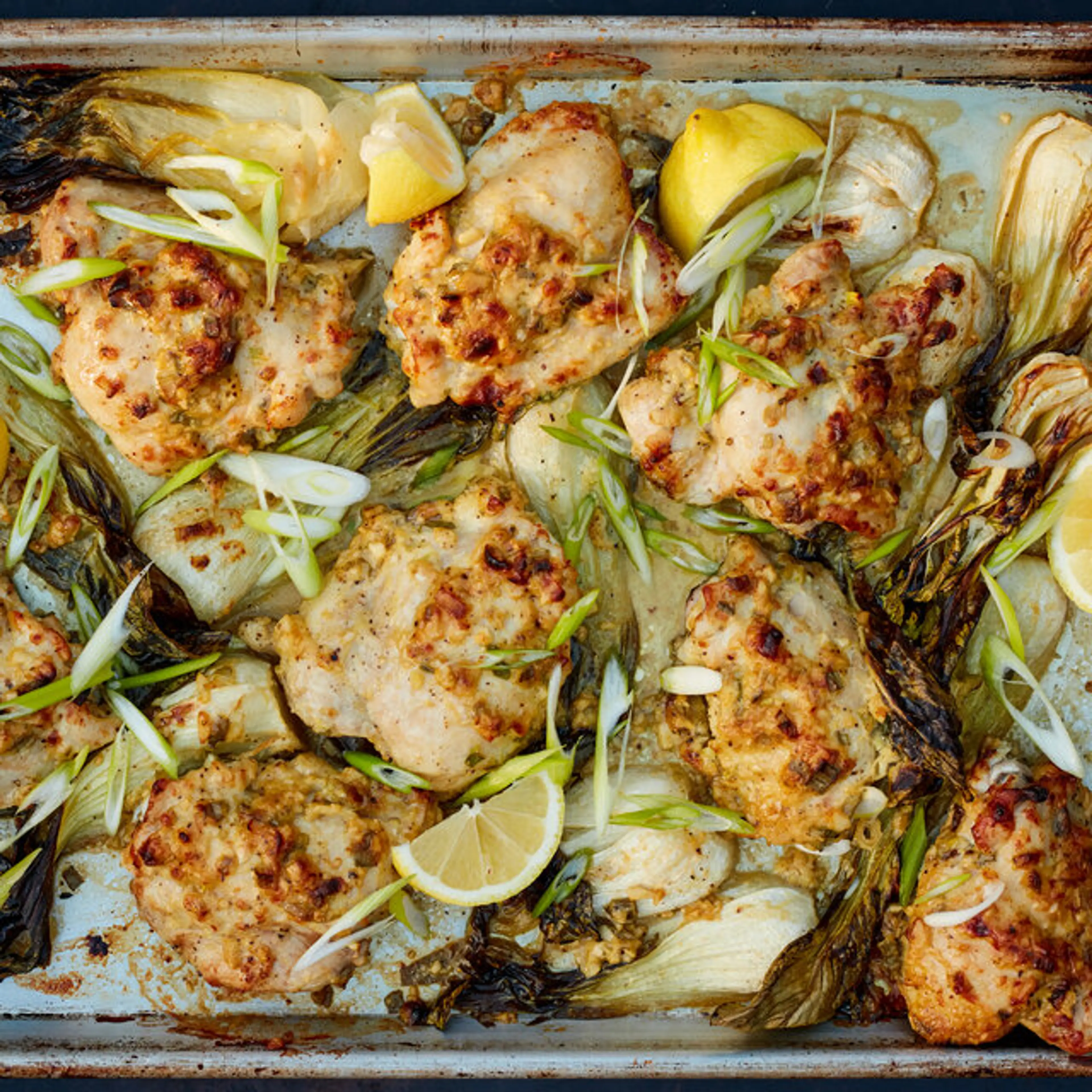 Sheet-Pan Scallion Chicken With Bok Choy