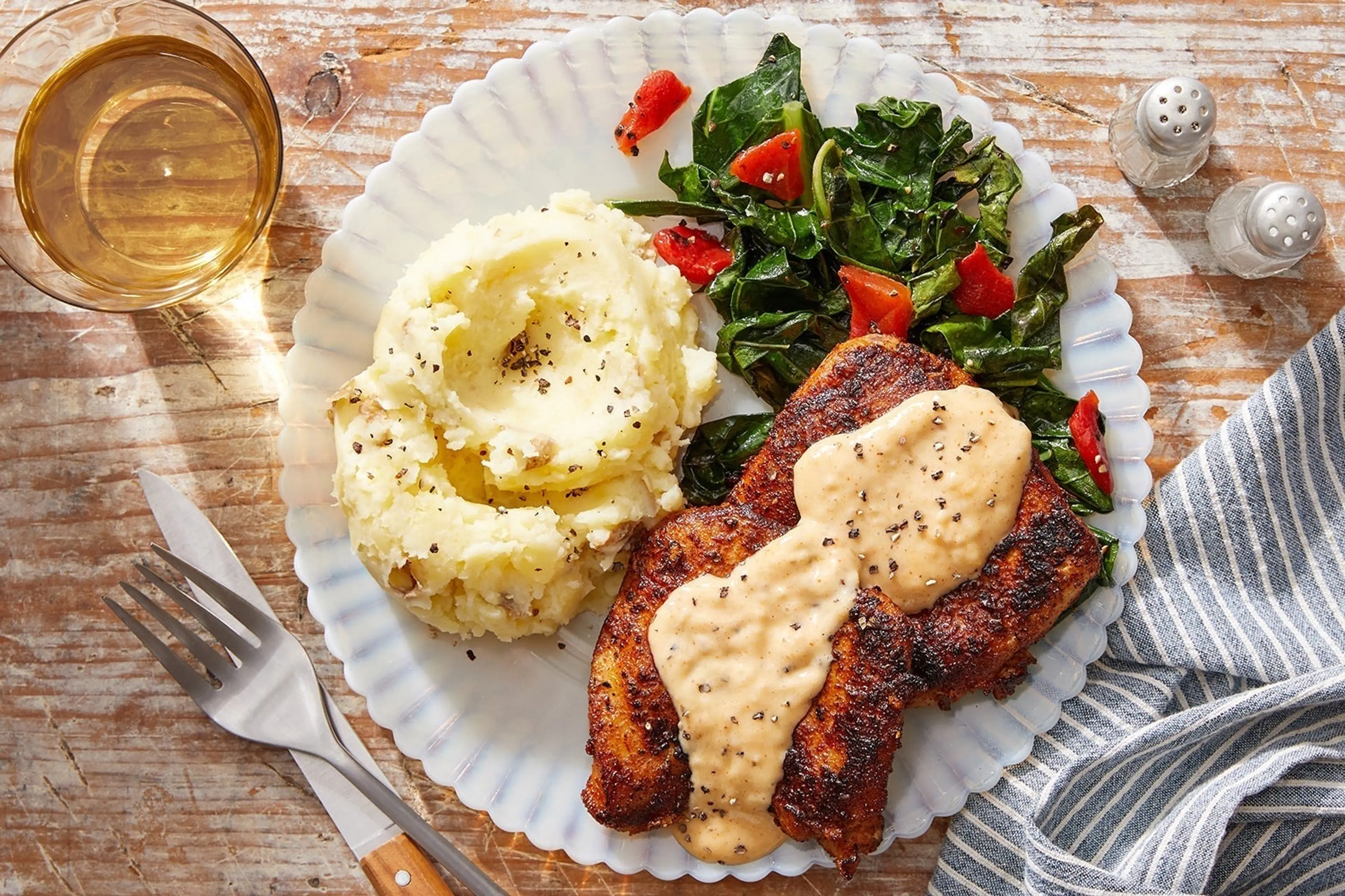 Spanish-Spiced Chicken Thighs & Aioli with Mashed Potatoes &