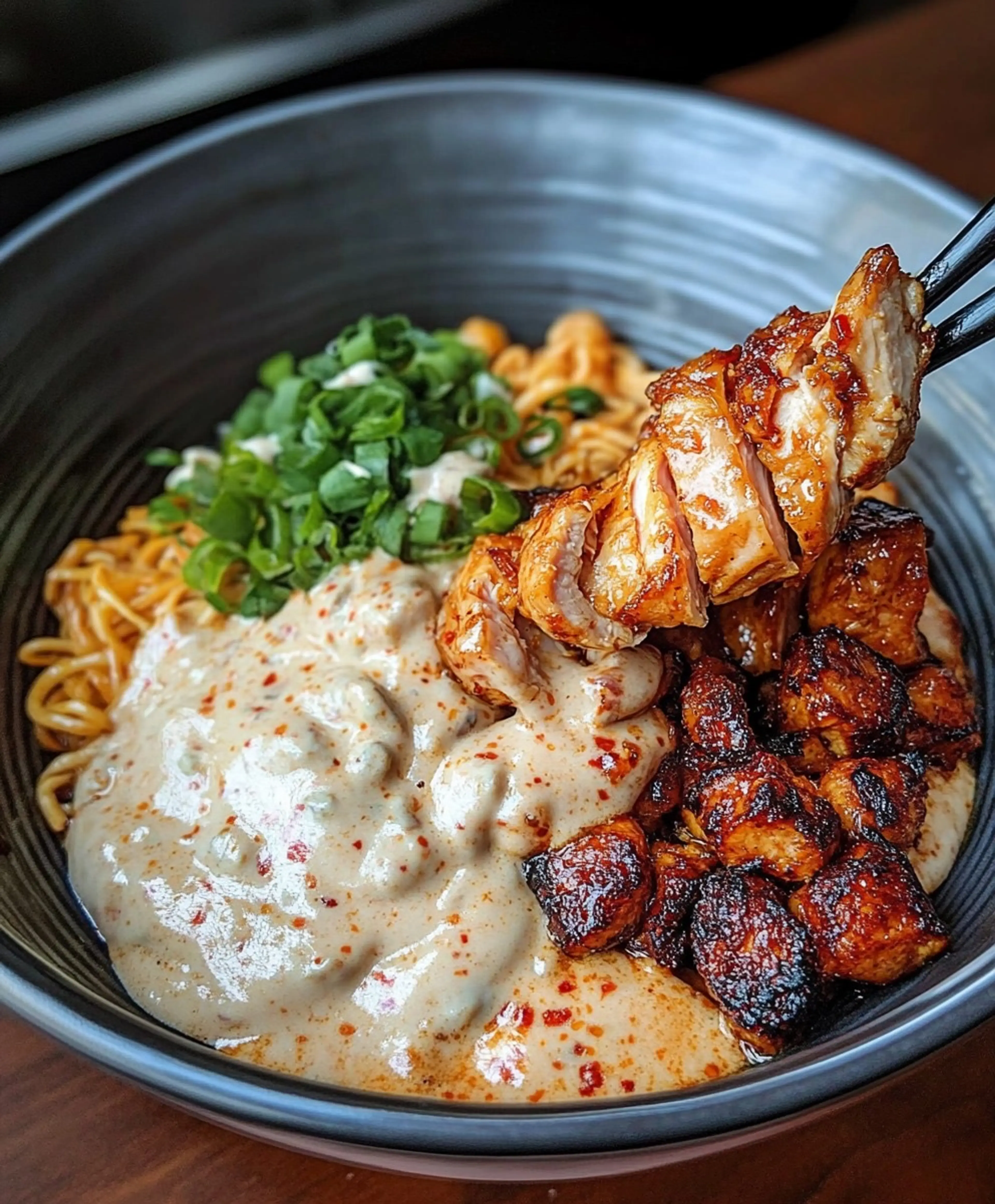 Spicy Chicken Ramen Bowl with Creamy Sauce