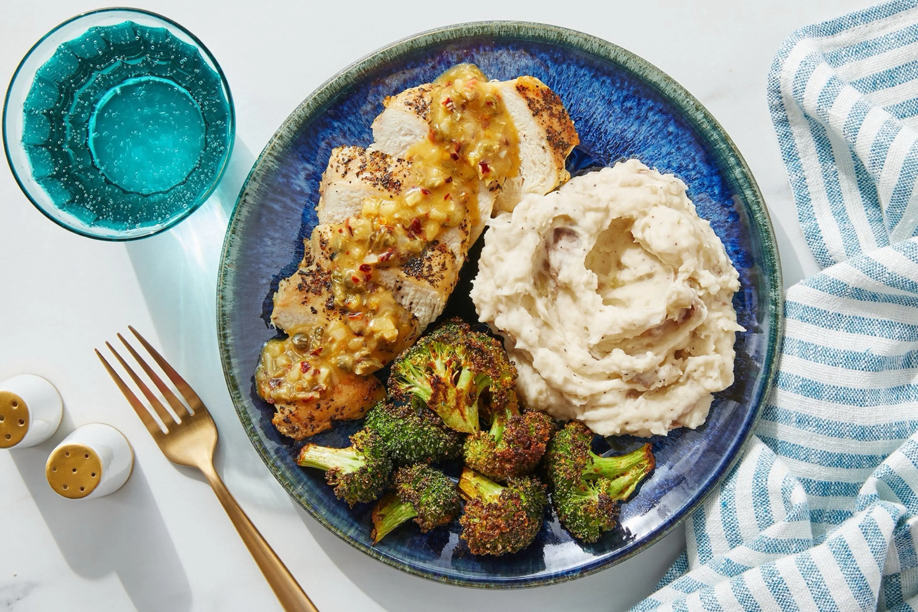 Lemon & Garlic-Butter Chicken with Roasted Broccoli & Mashed