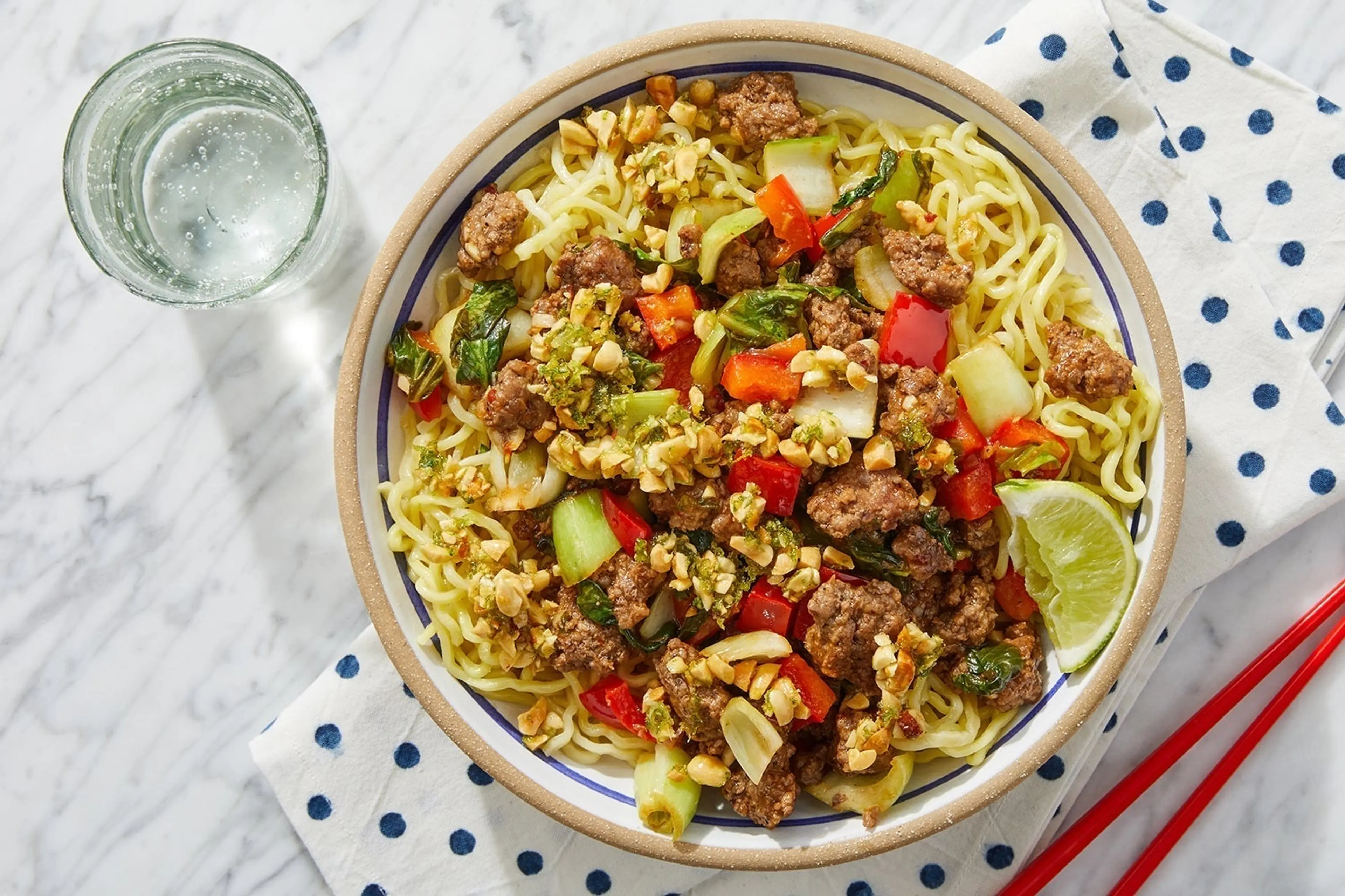 Soy-Miso Beef & Vegetable Ramen with Garlic-Lime Peanuts