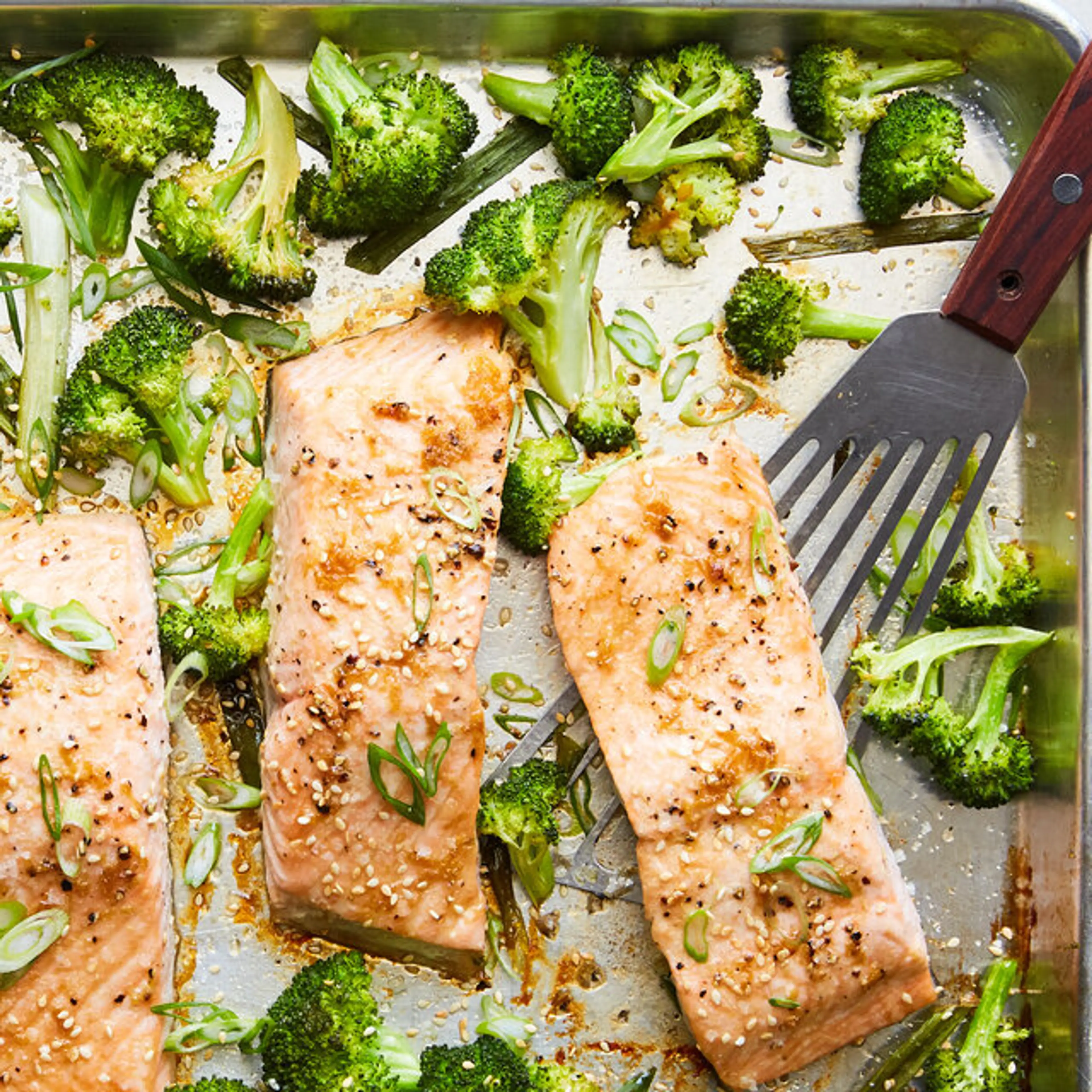 Sheet-Pan Salmon and Broccoli With Sesame and Ginger