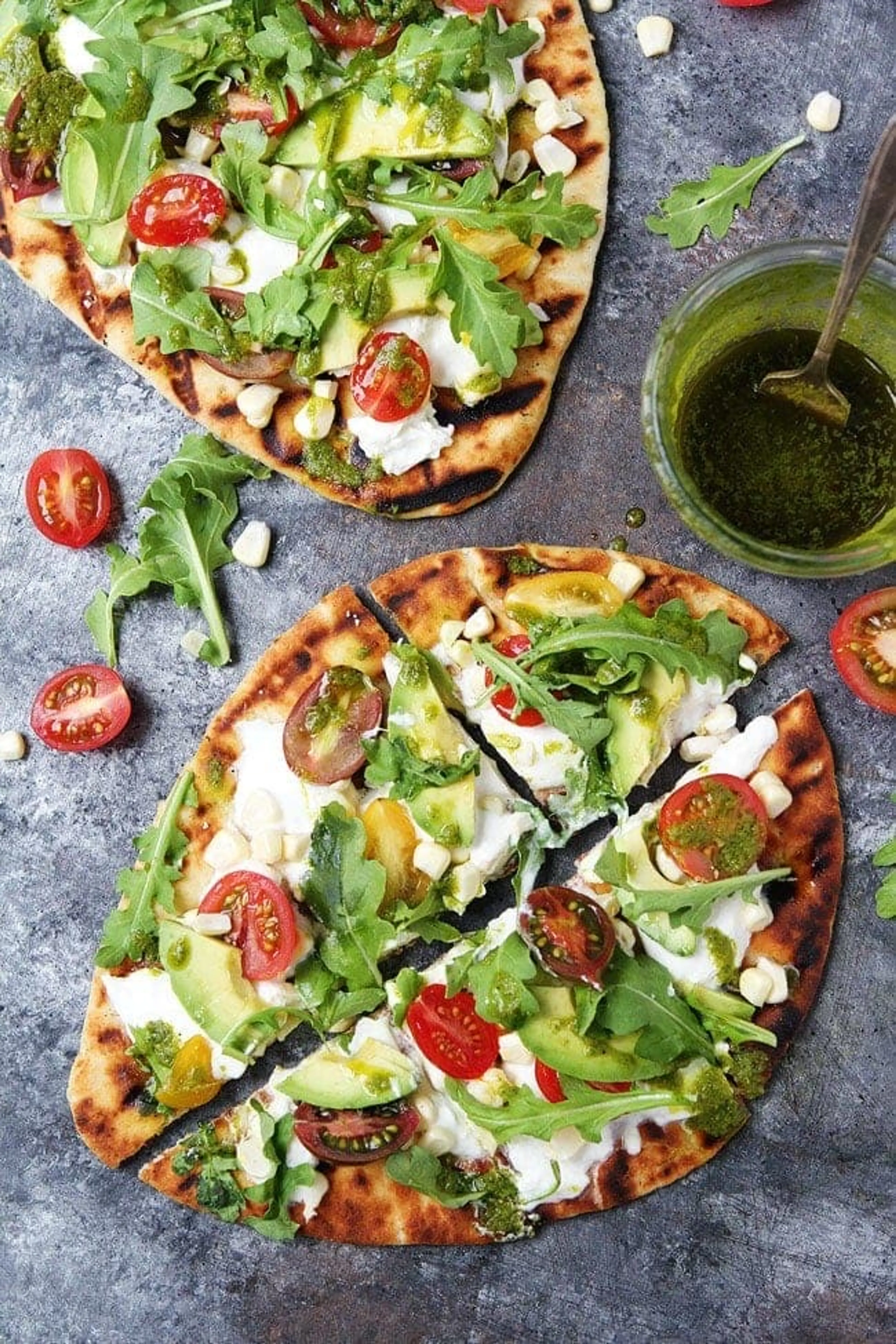 Tomato, Avocado, and Burrata Flatbread