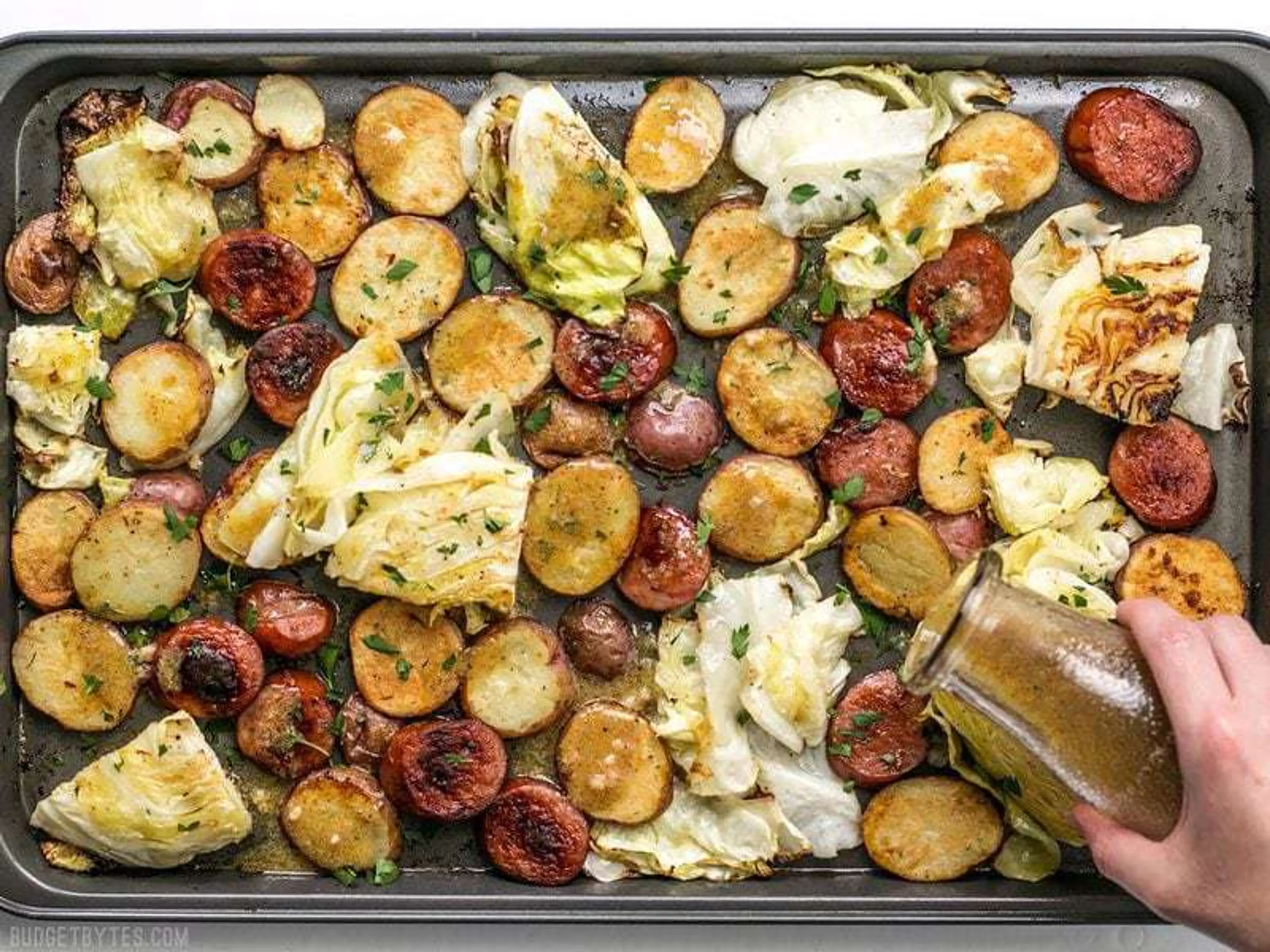 Sheet Pan Roasted Kielbasa and Cabbage Dinner