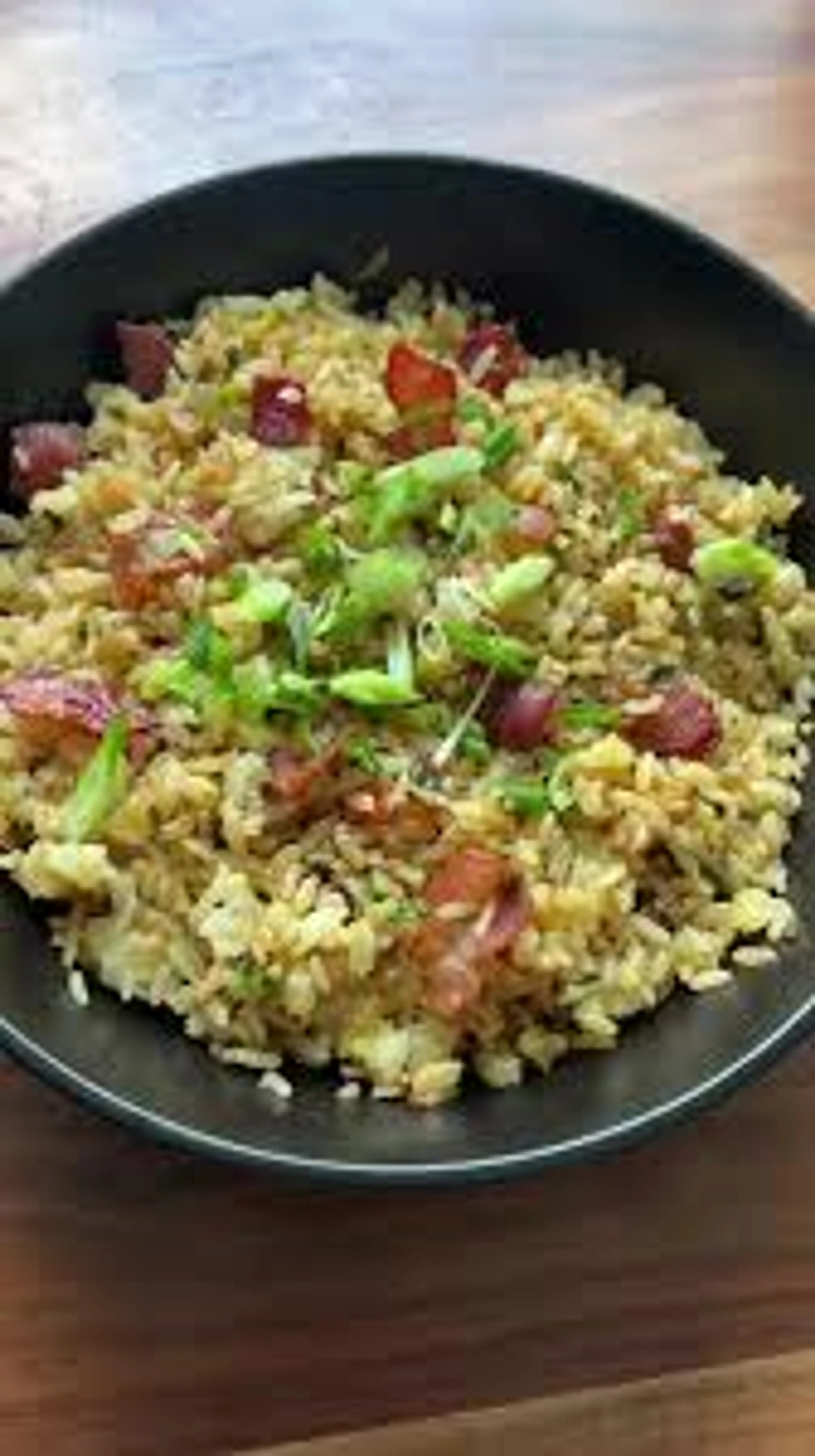 Garlicky Egg Fried Rice With Bacon