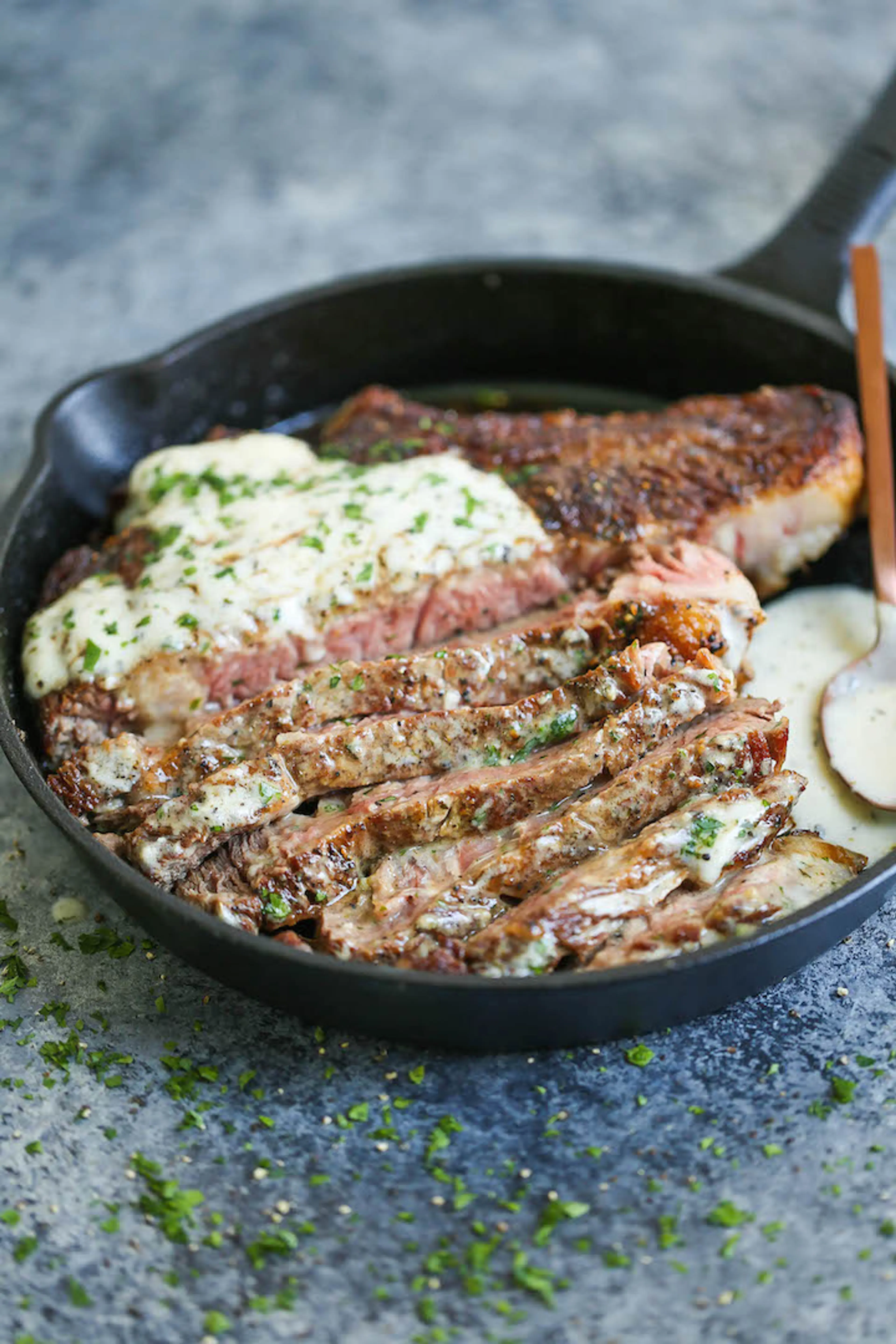 Steak with Garlic Parmesan Cream Sauce