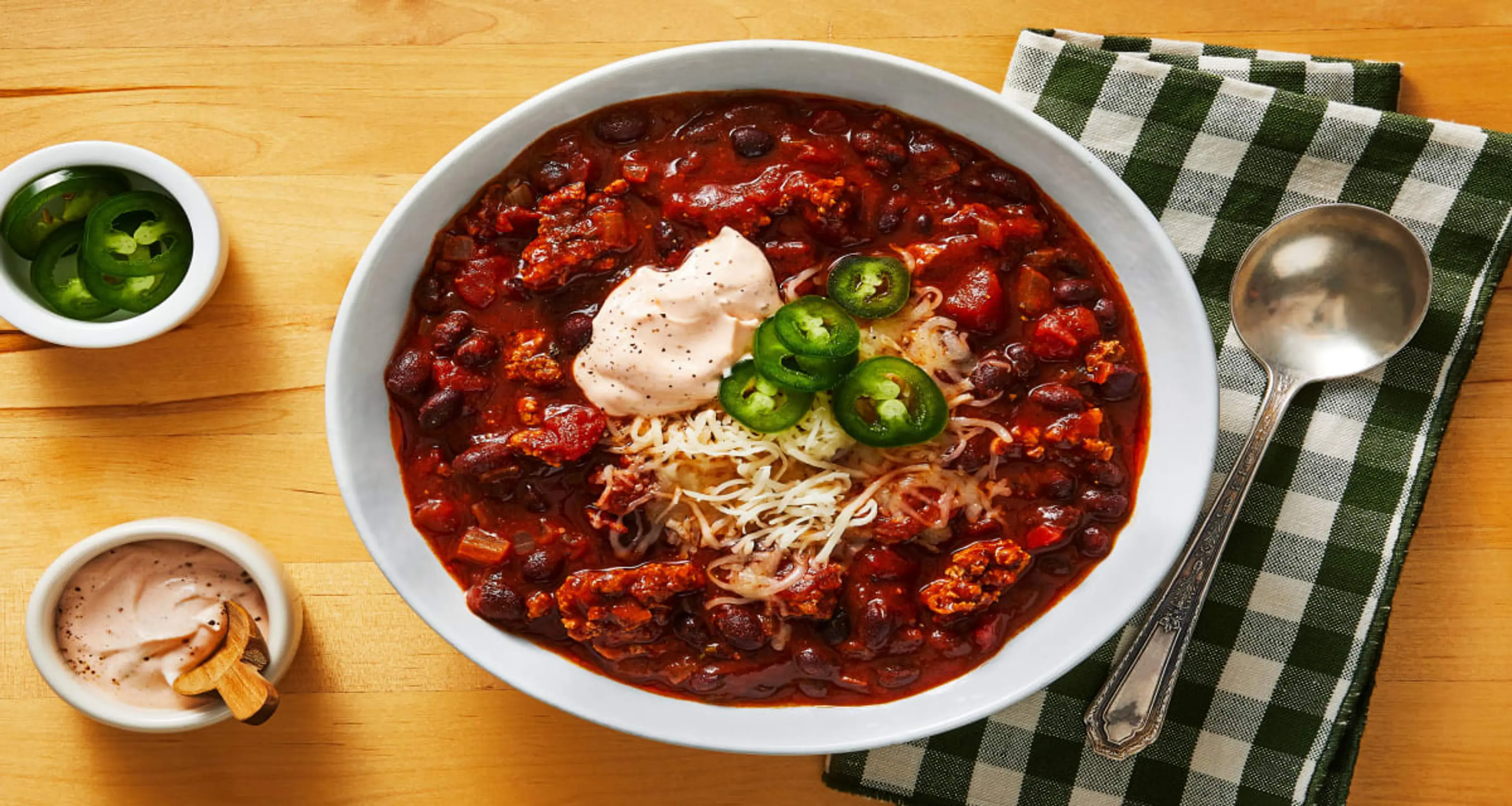 One-Pot Pork & Black Bean Chili with Spicy Crema & Monterey