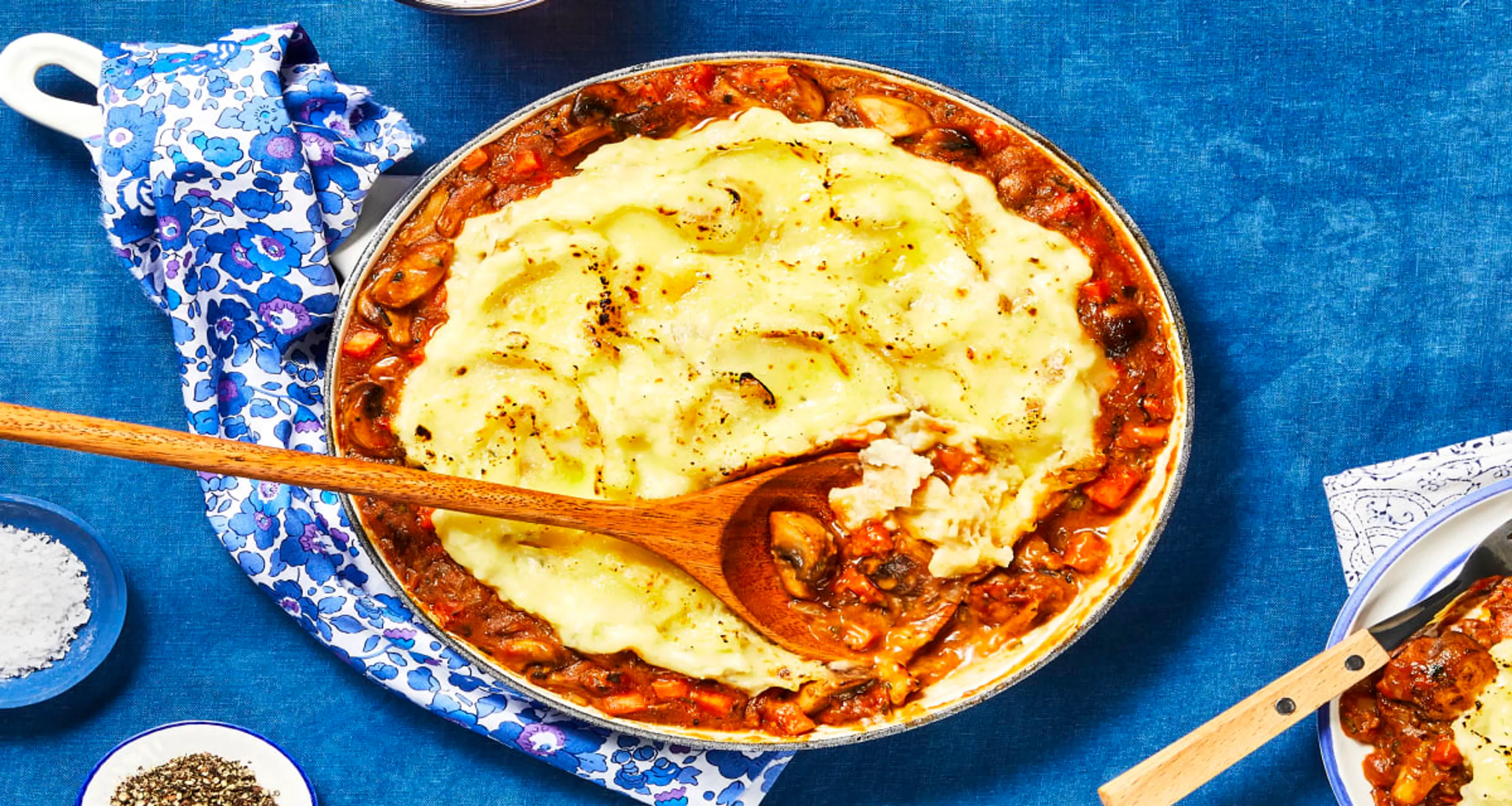 Mushroom & Herb Shepherd’s Pie topped with White Cheddar Mas