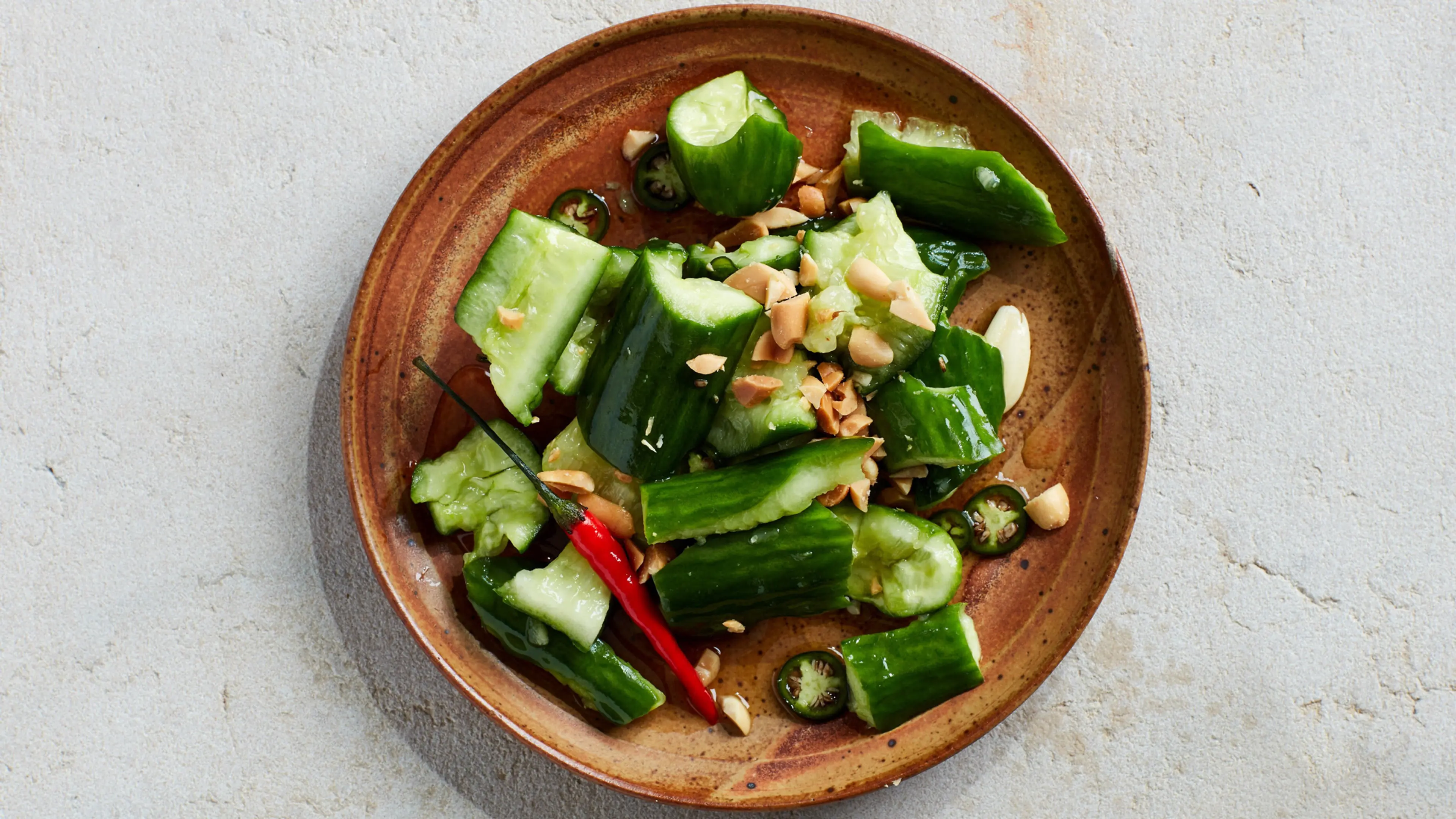 Smashed Cucumber Salad with Hot Vinegar