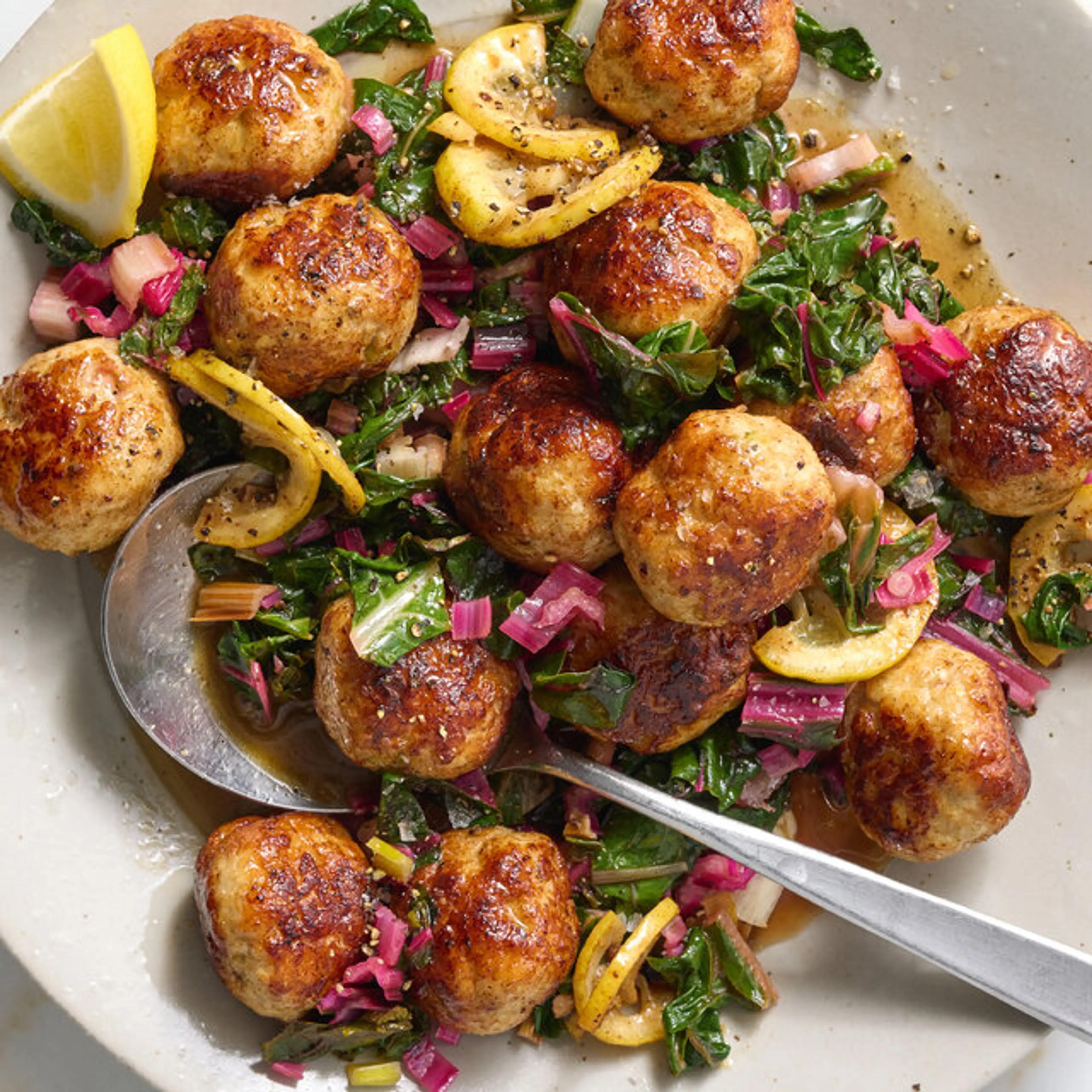 One-Pot Chicken Meatballs With Greens