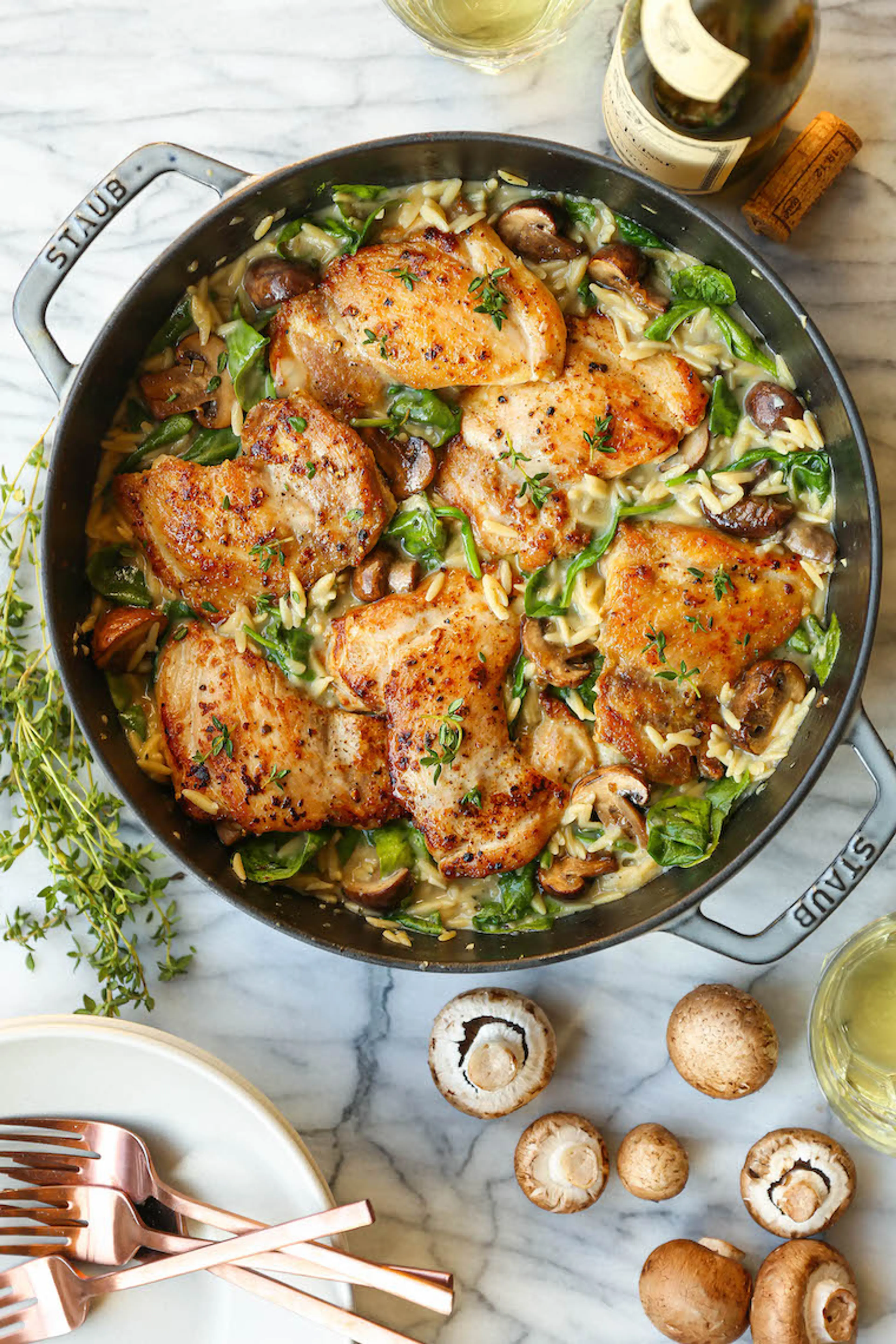 One Pot Chicken and Mushroom Orzo (Excellent, Easy)