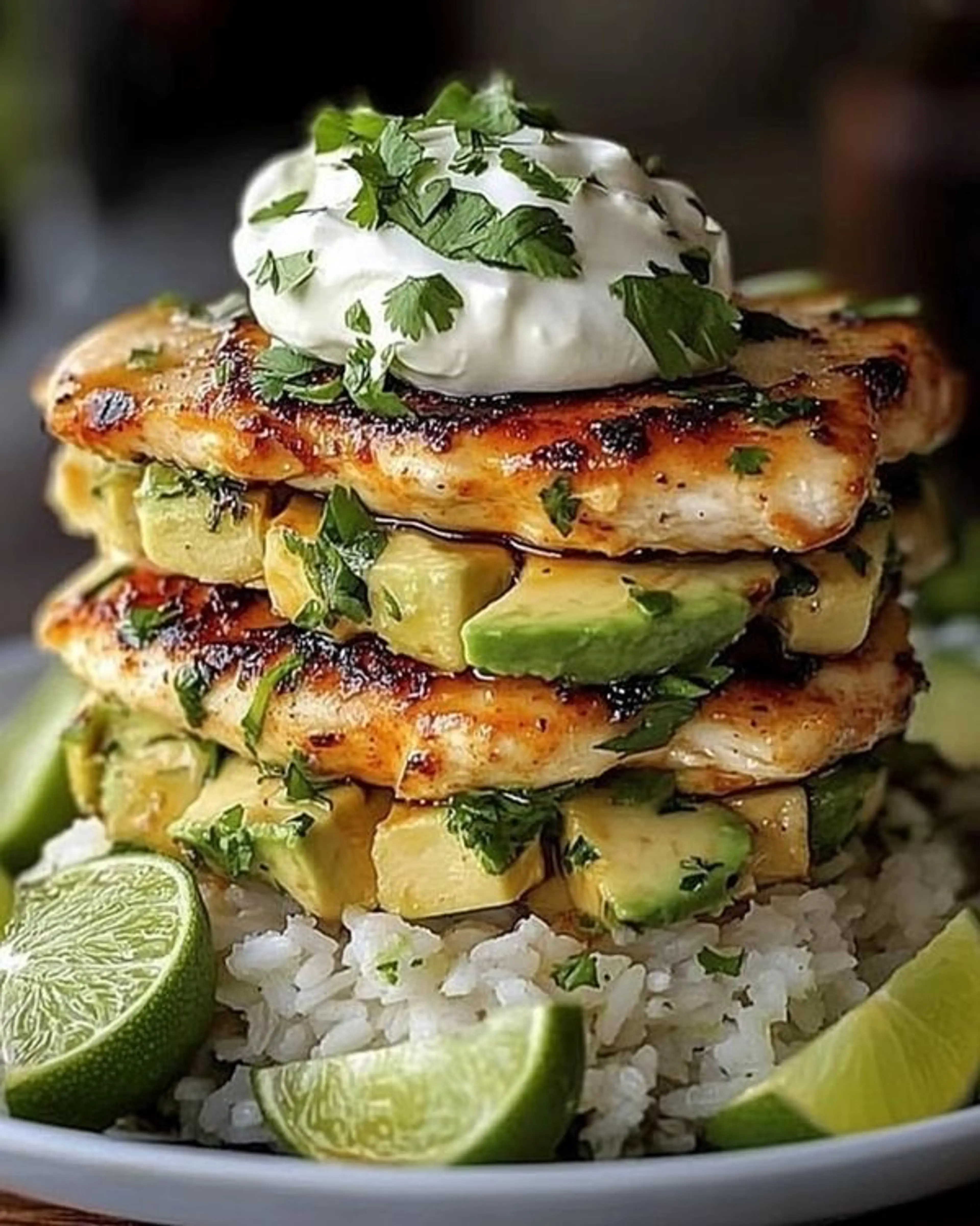 Honey Lime Chicken and Avocado Rice Stack