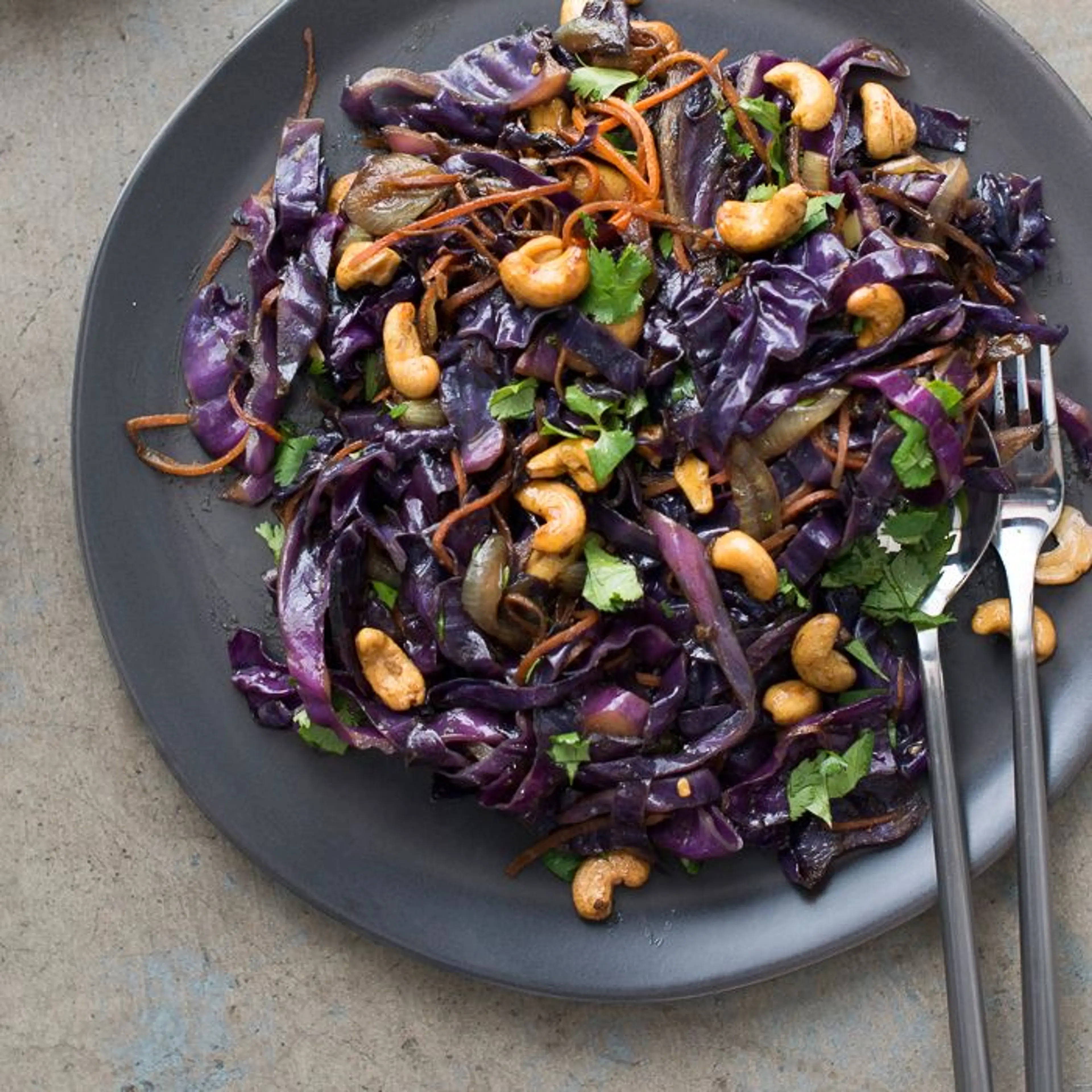 Curried Cashew and Red Cabbage Stir-Fry