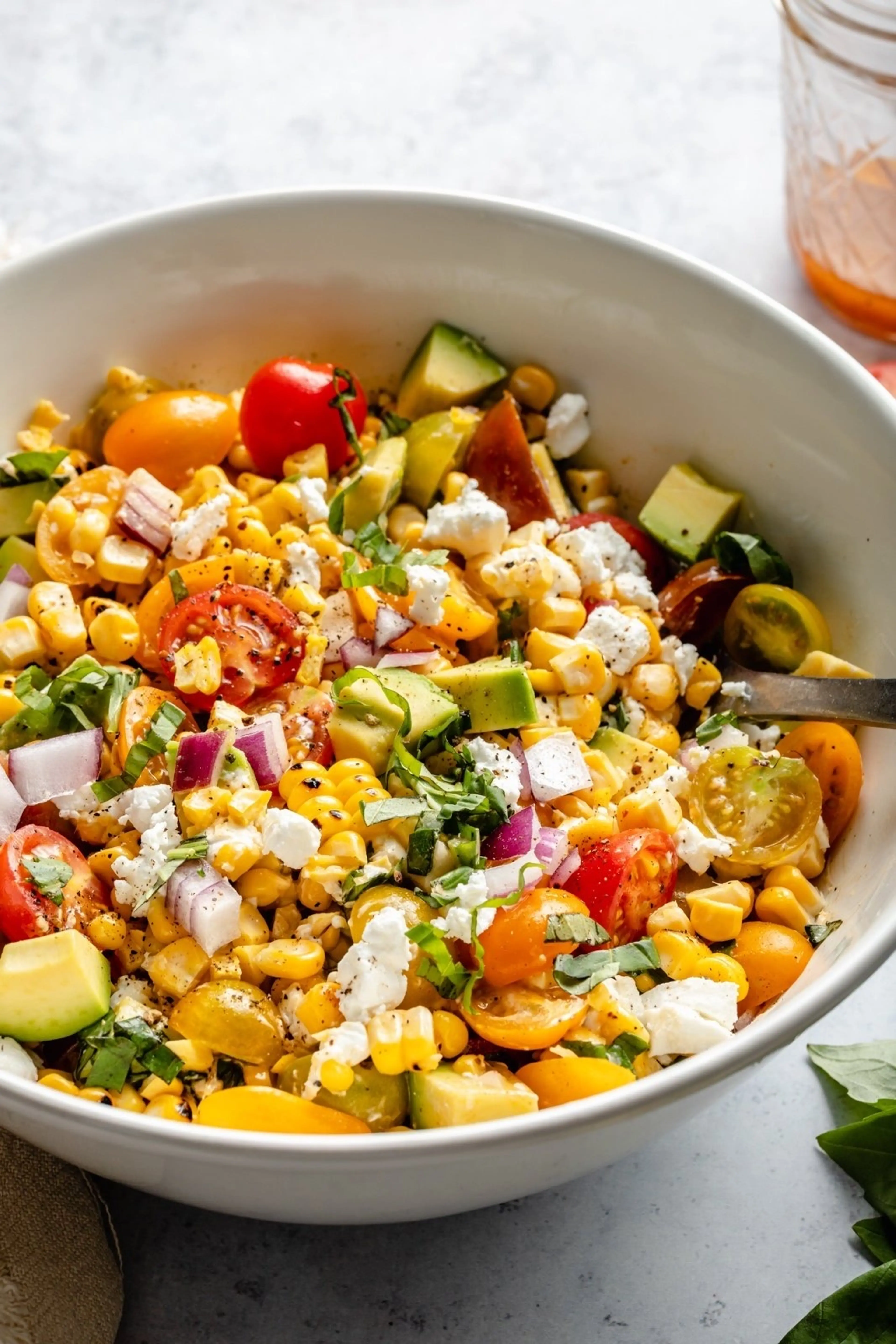 Grilled Corn Salad with Avocado, Goat Cheese & Hot Honey Vin