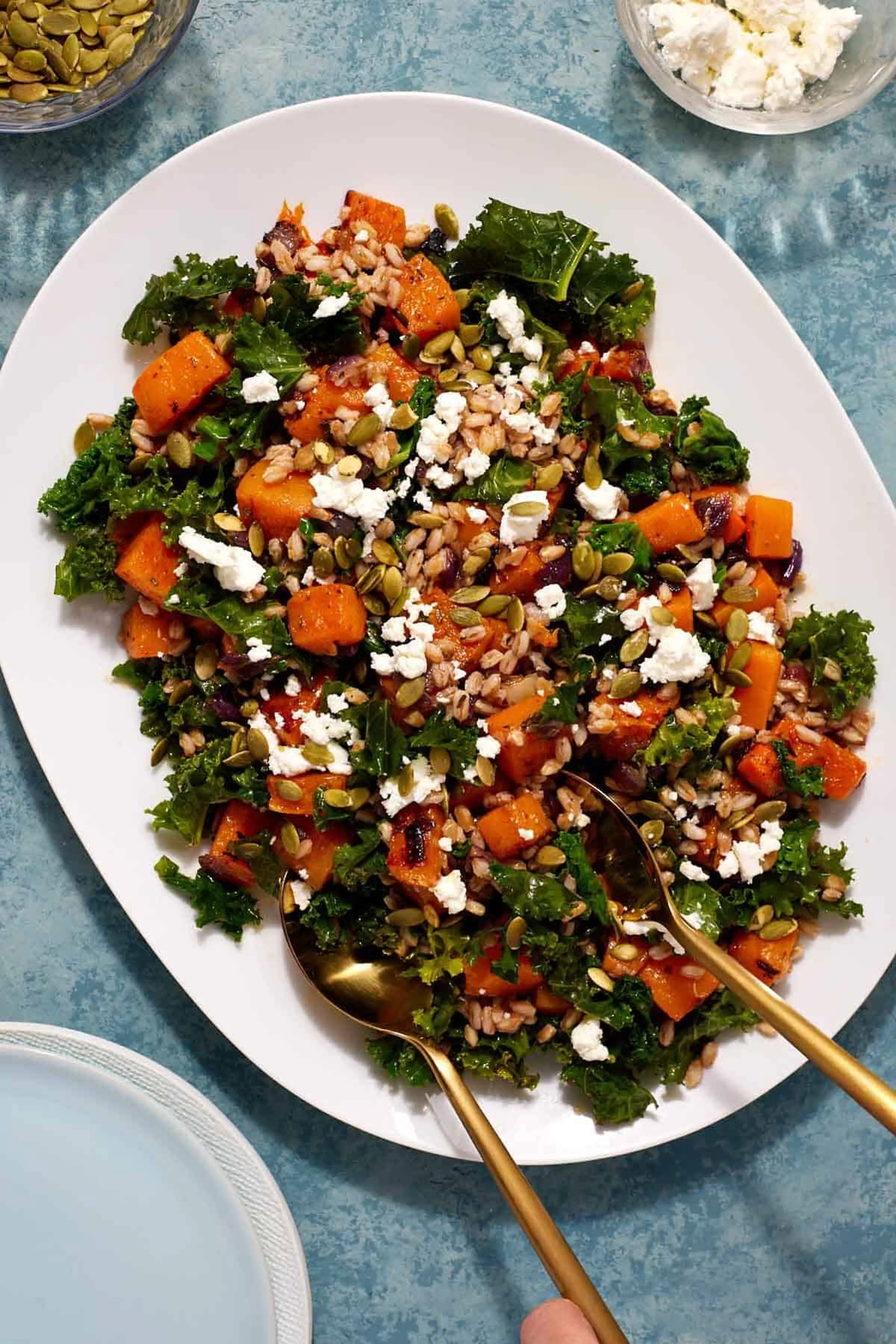 Butternut Squash Salad with Farro, Kale, and Creamy Goat Che