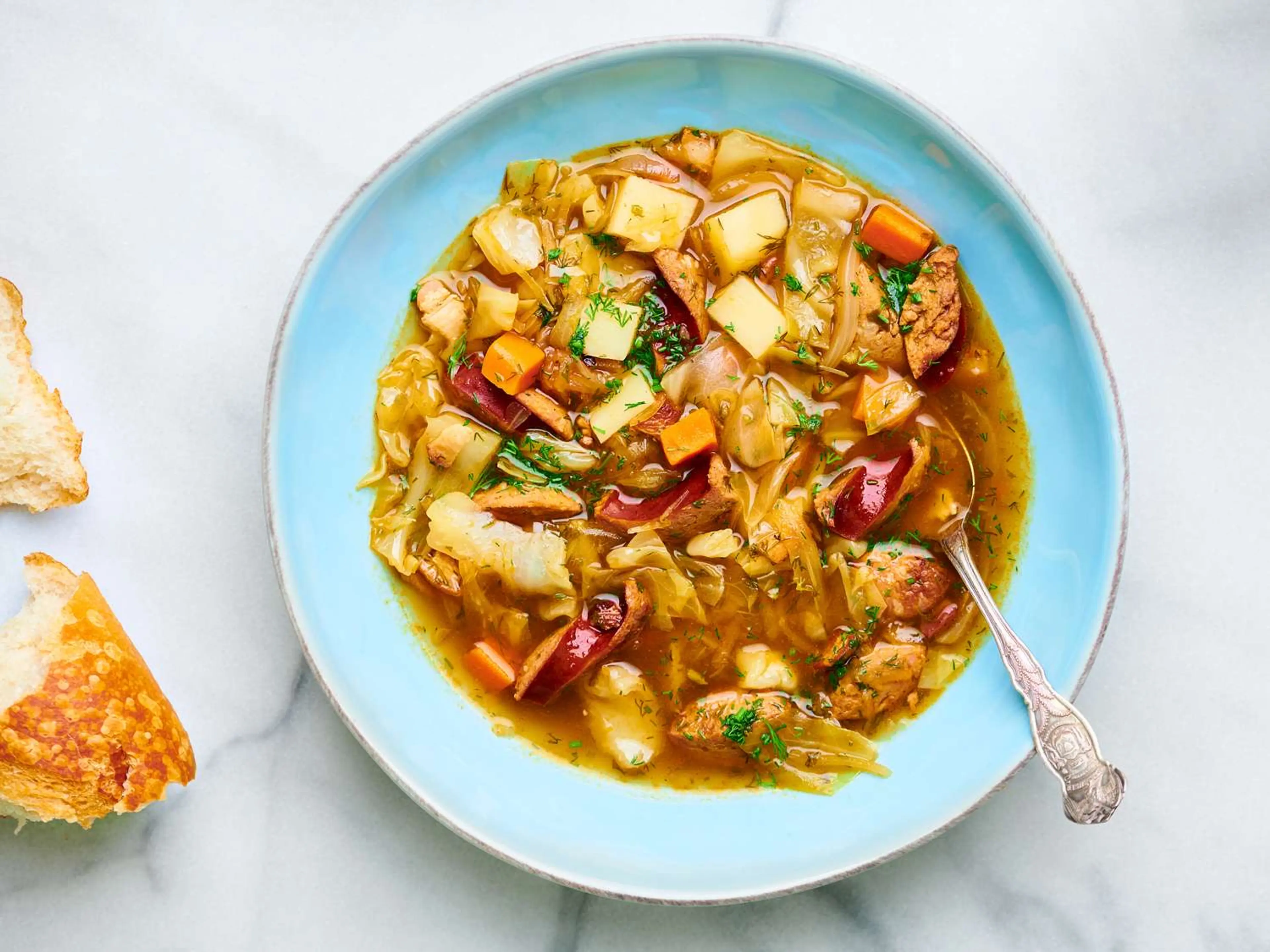 Kapusniak (Polish Potato, Kielbasa, and Cabbage Soup)