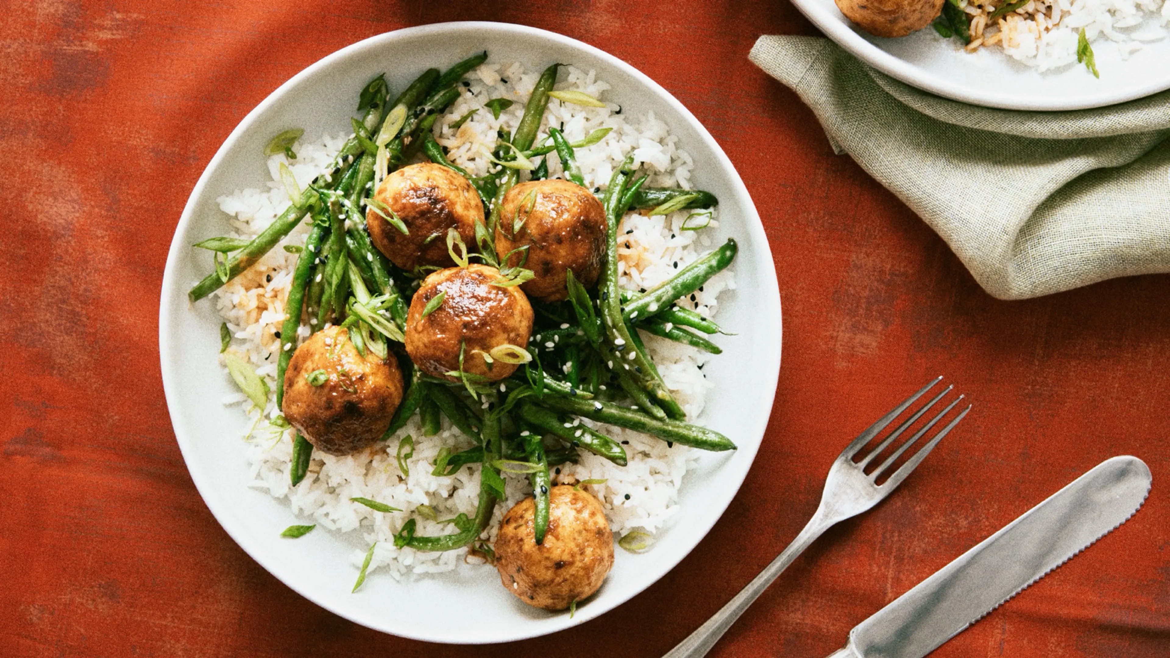 Chicken Meatballs With Sesame Green Beans