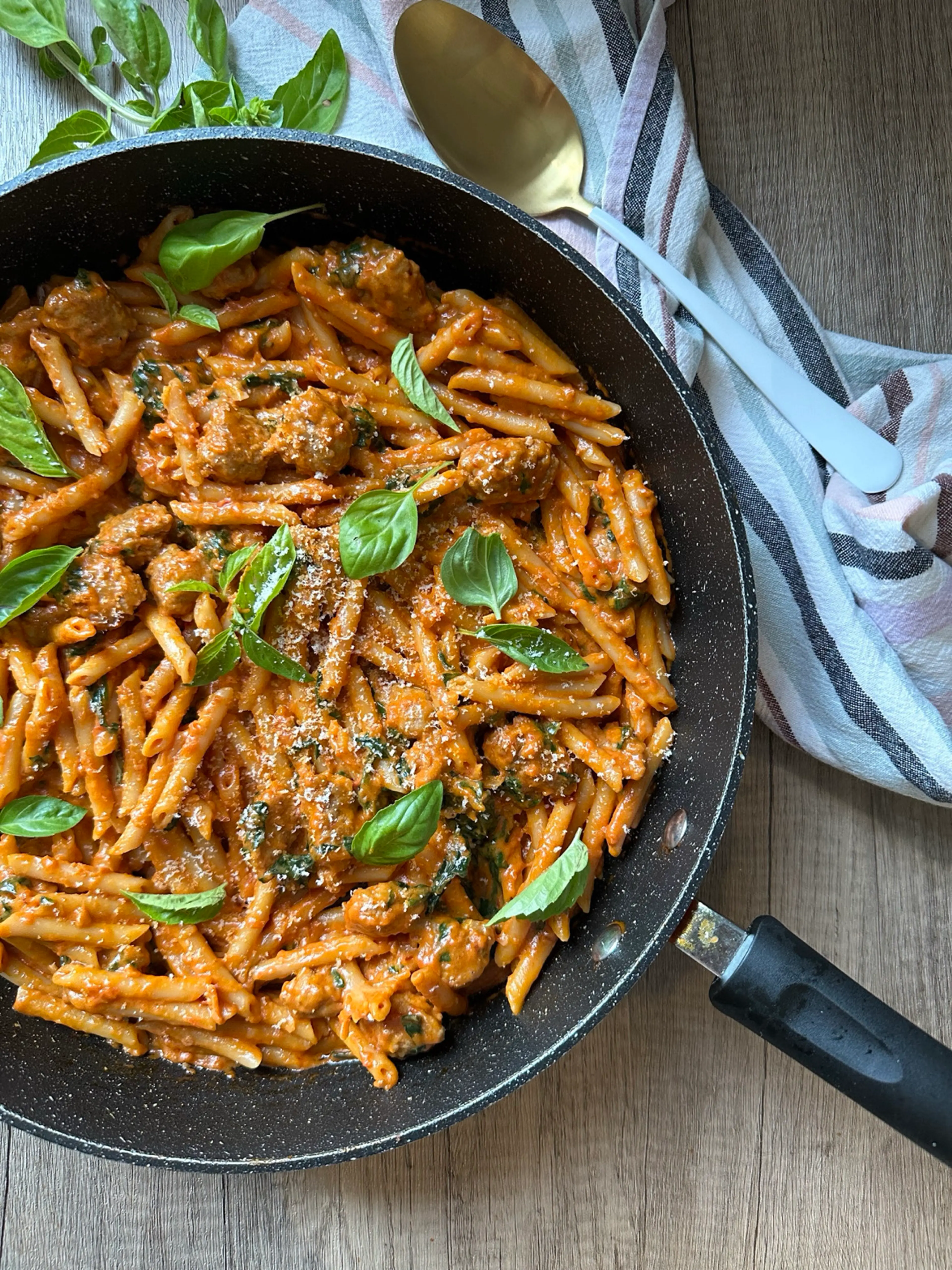 Spicy Penne Rosé with Sausage & Spinach