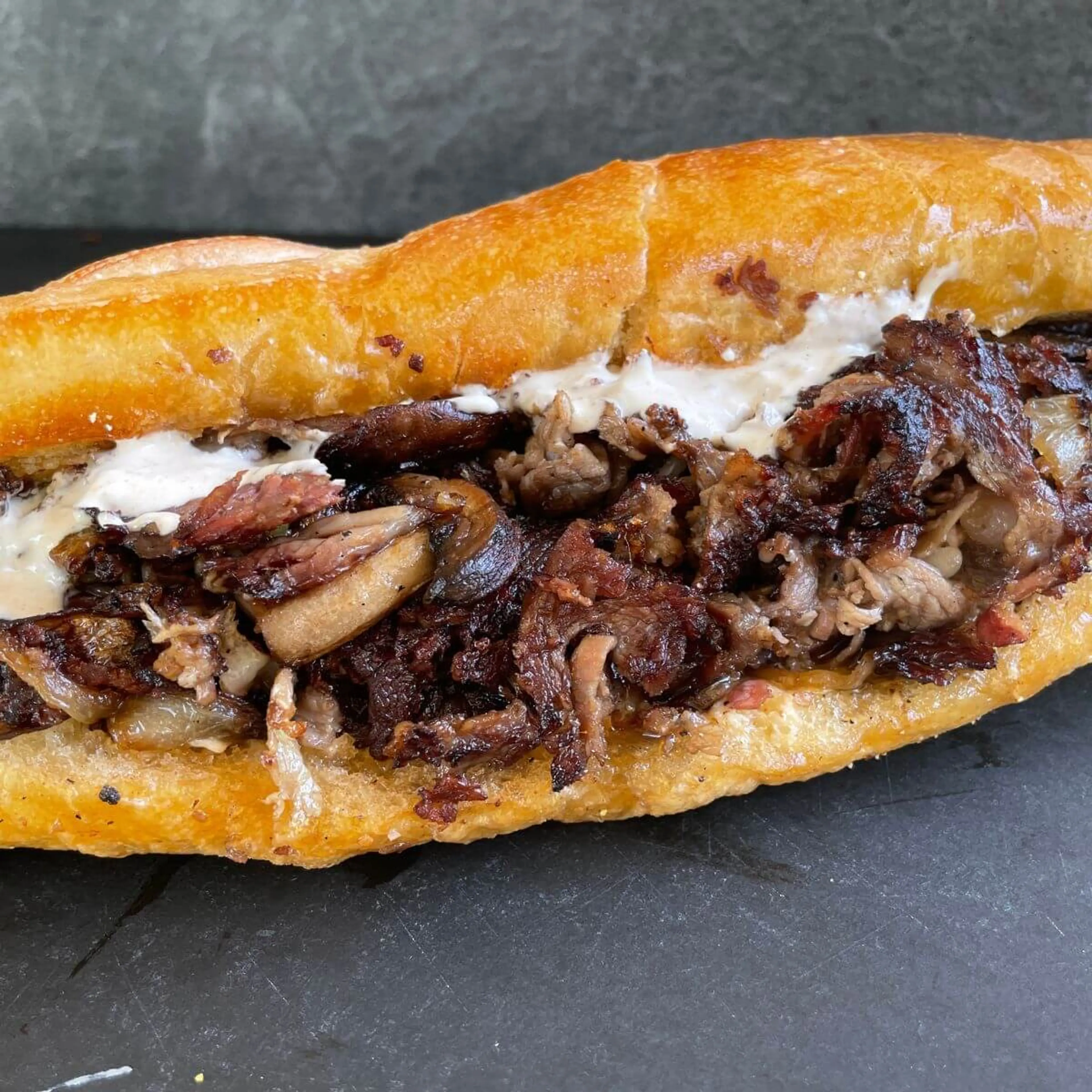 Prime Rib Cheesesteak with Horseradish Mayo Spread