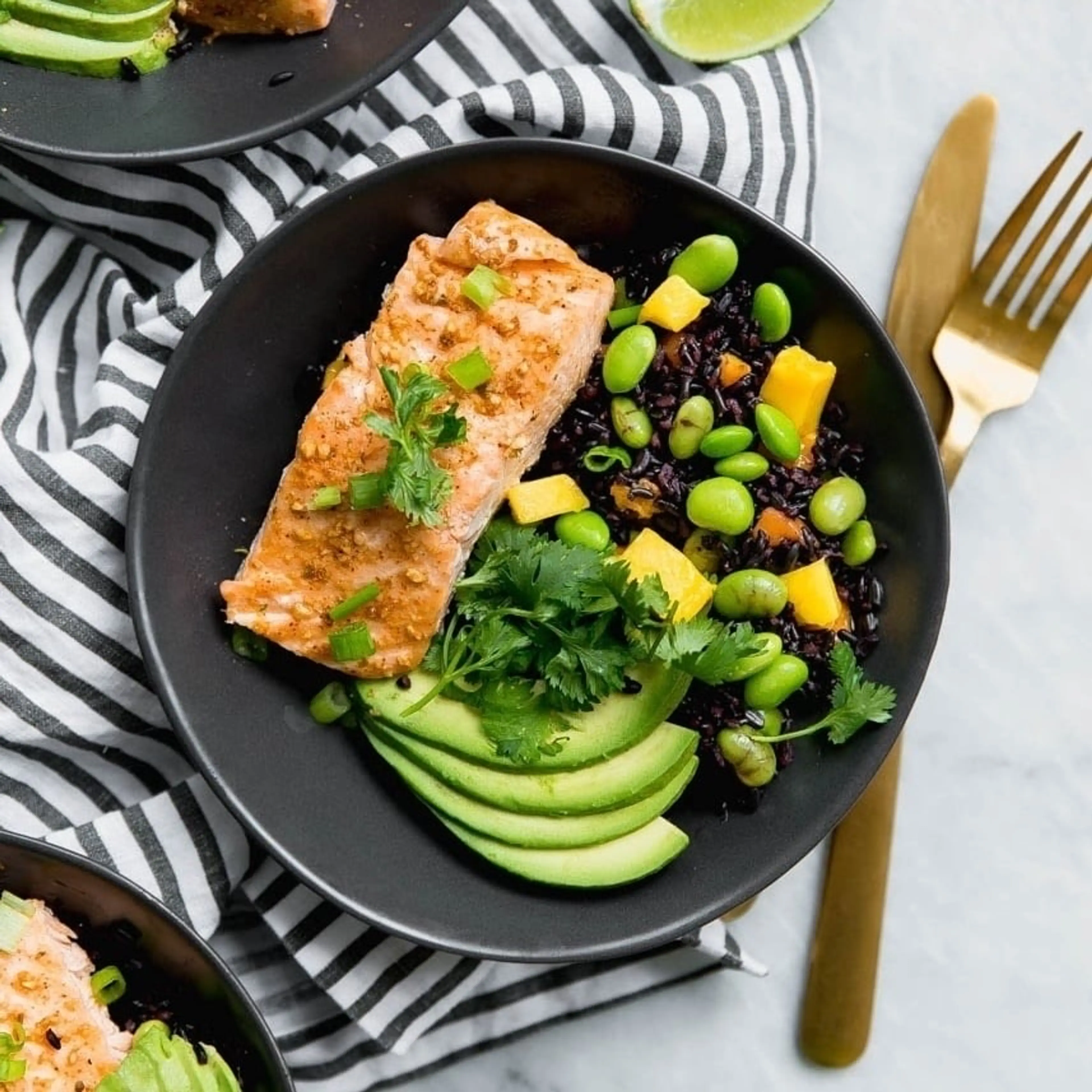 Chili Maple Lime Salmon Bowls with Forbidden Rice