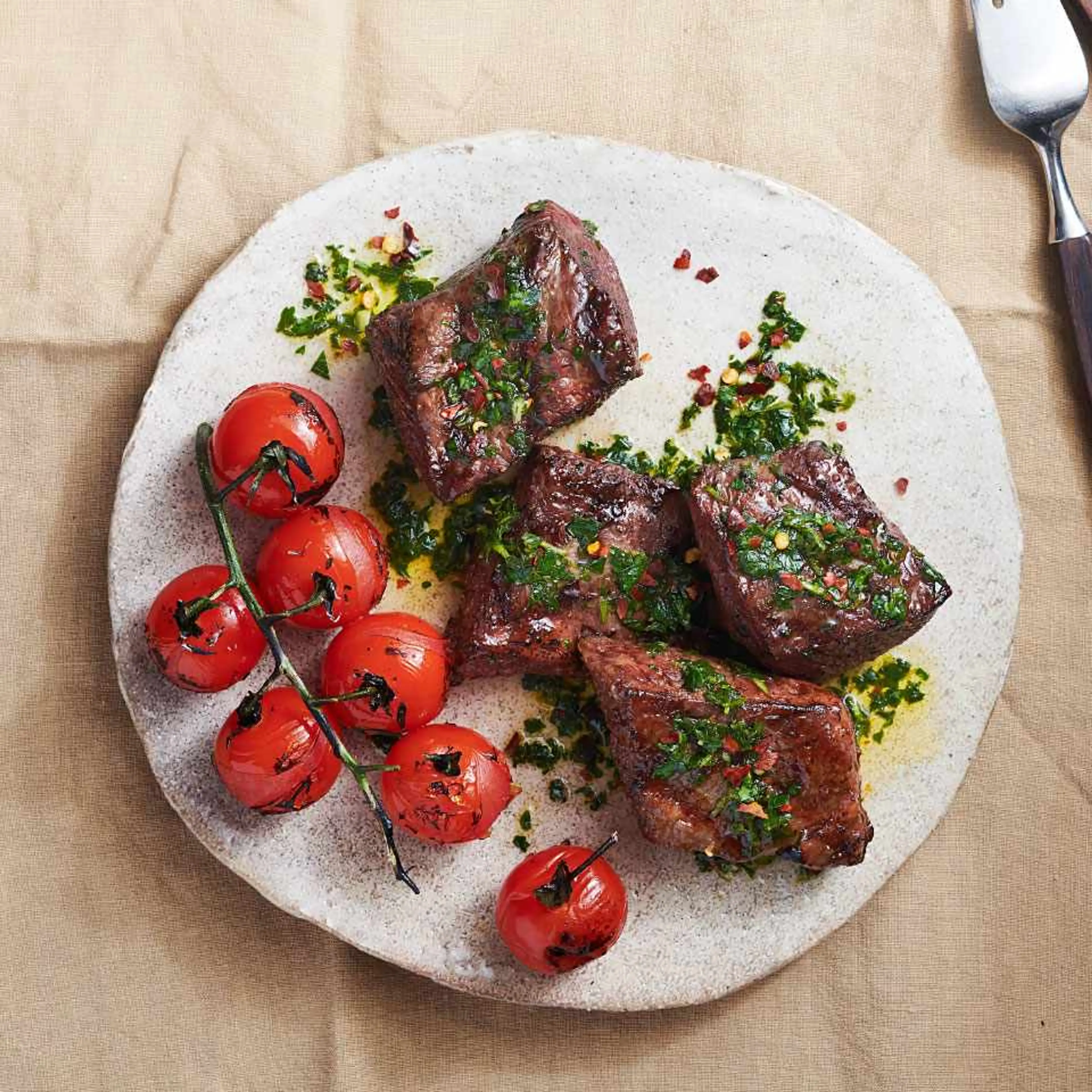 Grilled Short Ribs & Cherry Tomatoes with Chimichurri