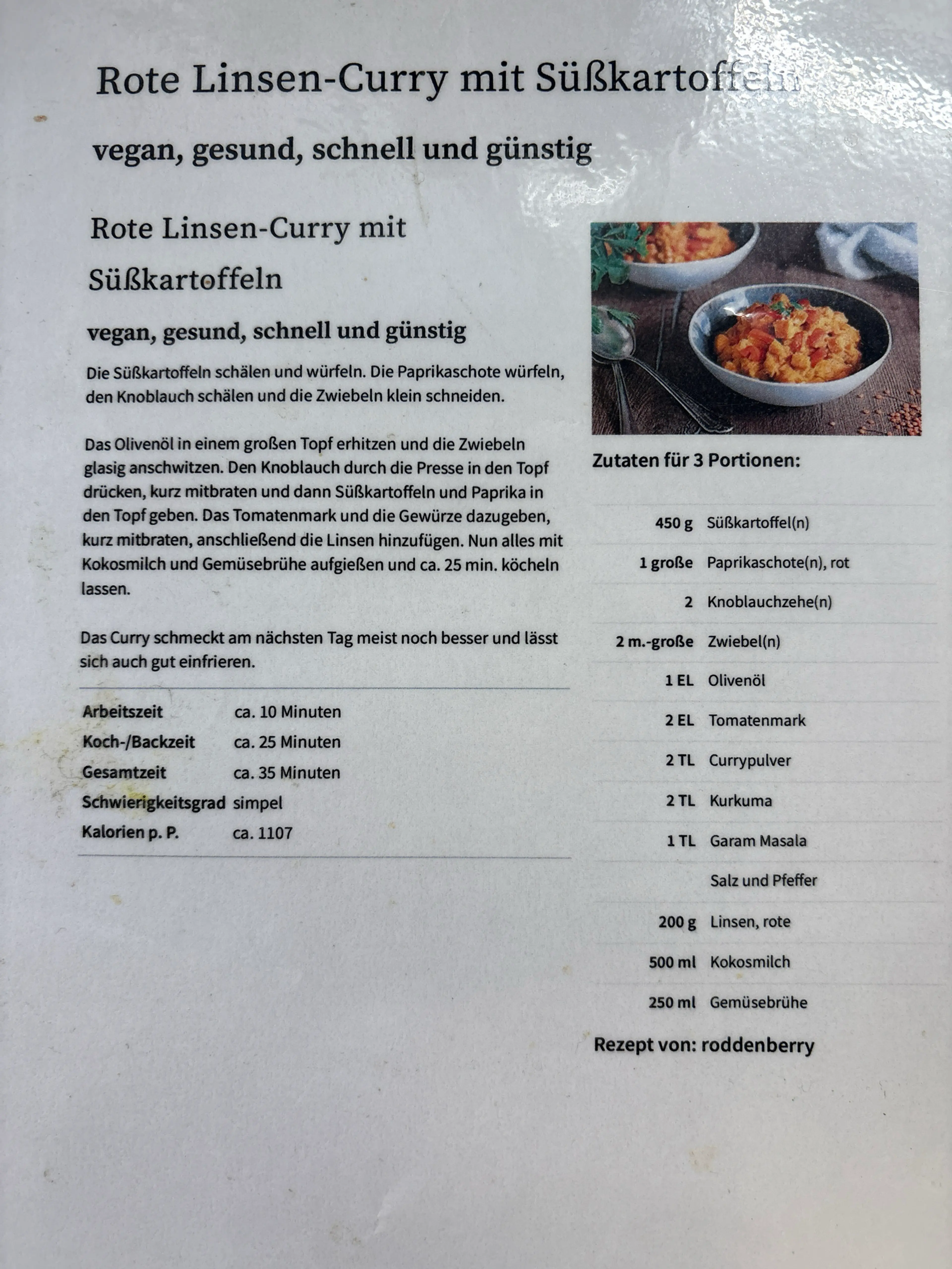 Rote Linsen-Curry mit Süßkartoffeln