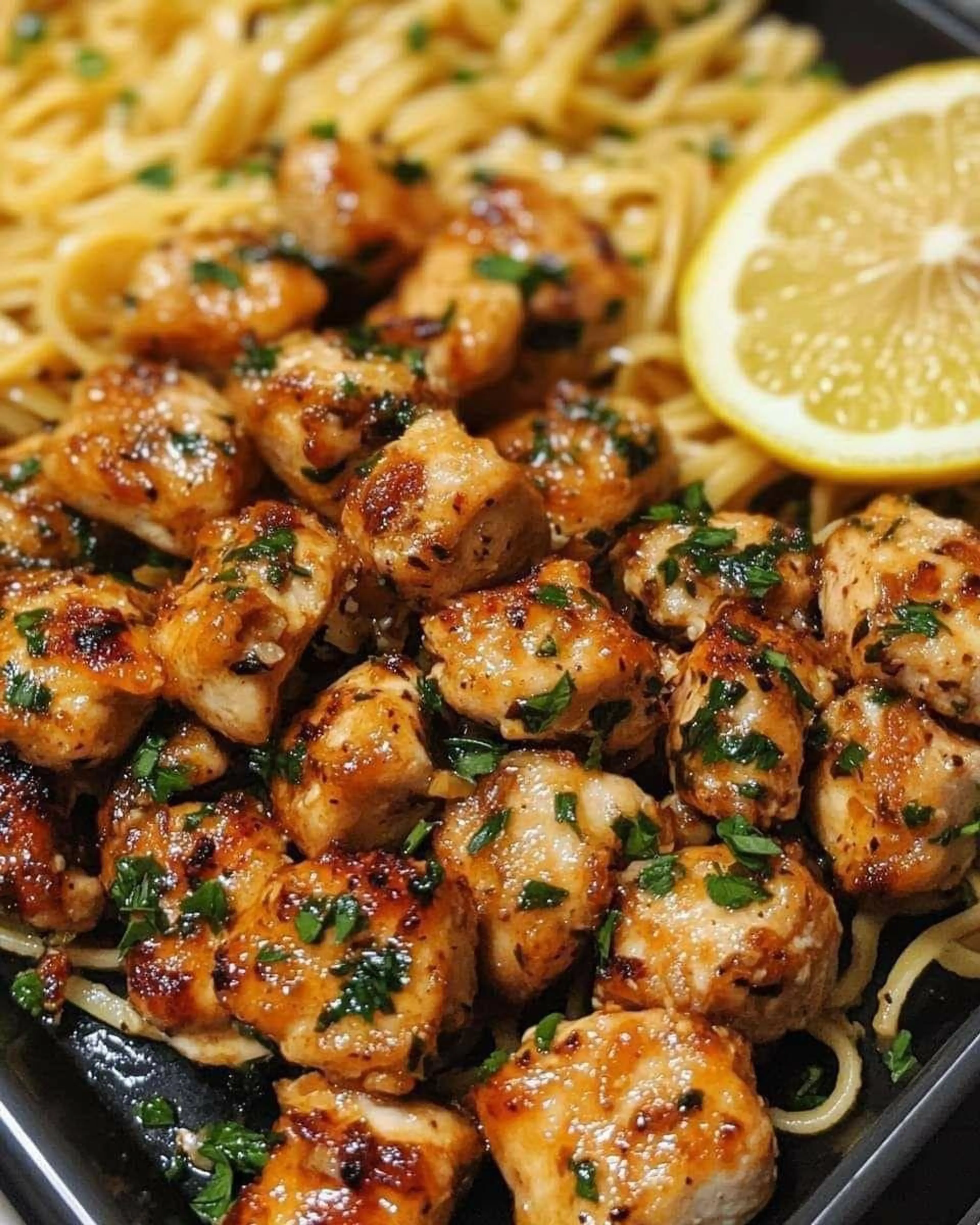 Garlic Butter Chicken Bites With Lemon & Parmasean With Ling