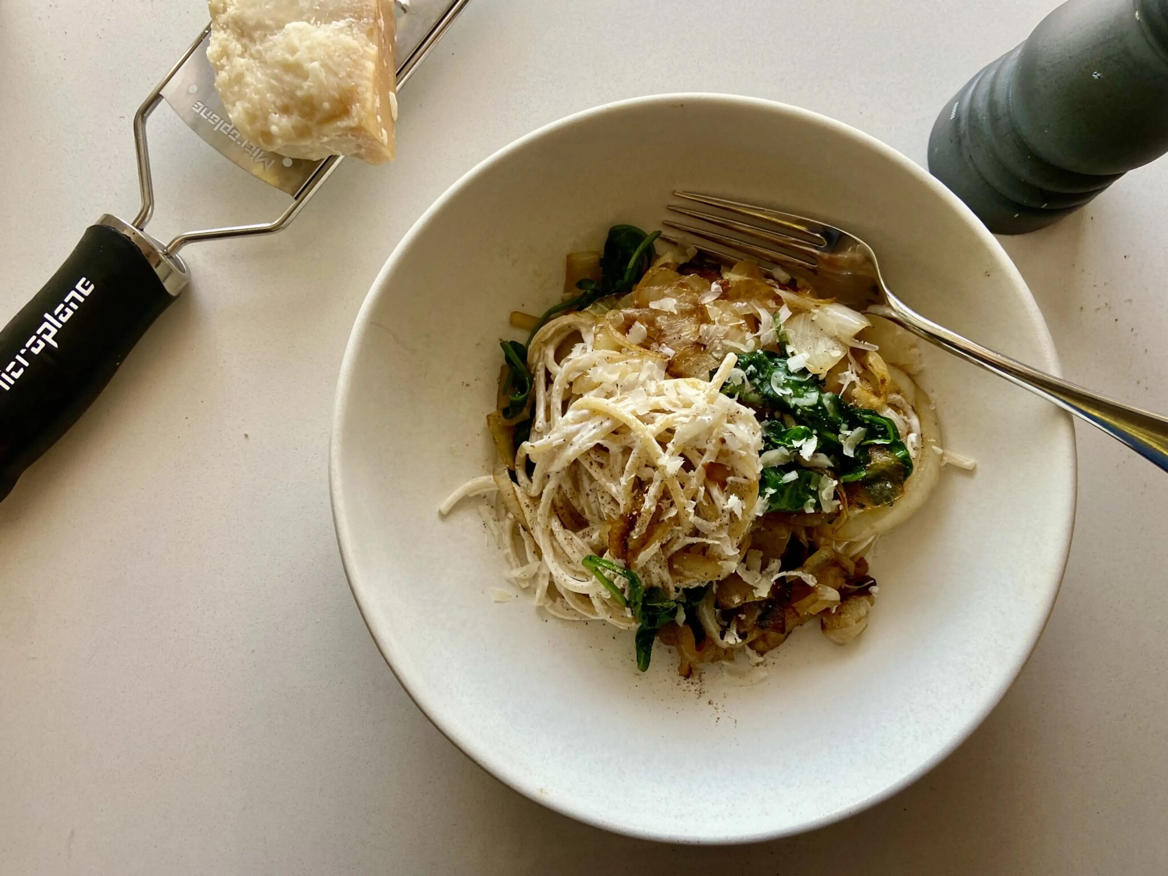 Pasta with Yogurt, Spinach, and Sweet Onions