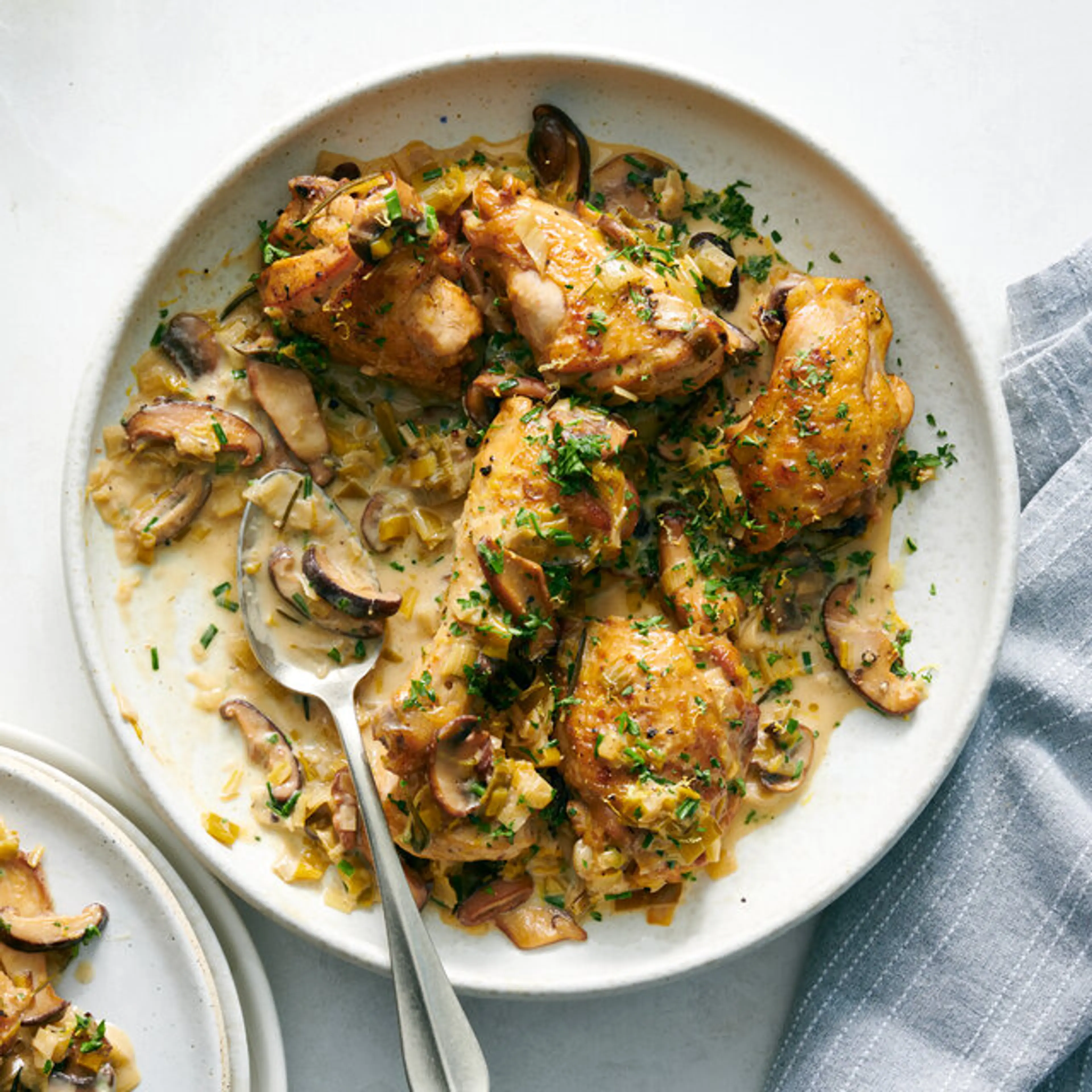 Wine-Braised Chicken With Mushrooms and Leeks