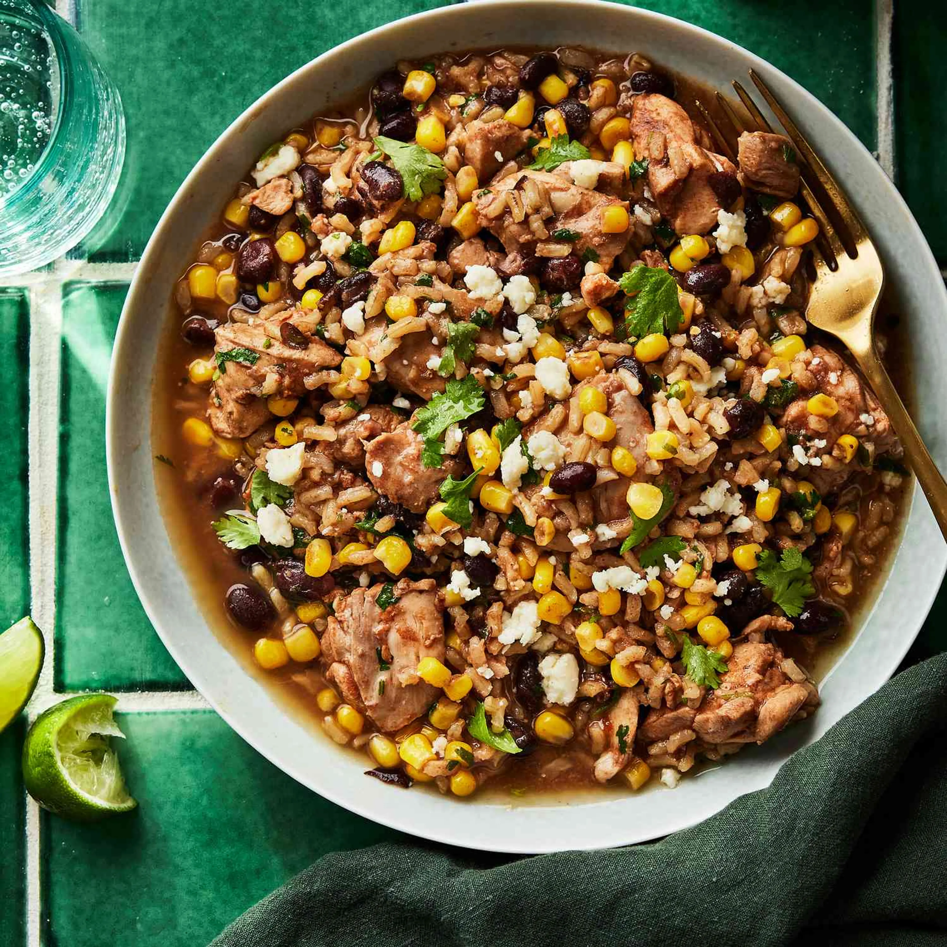 Slow-Cooker Chicken & Brown Rice with Roasted Corn & Black B