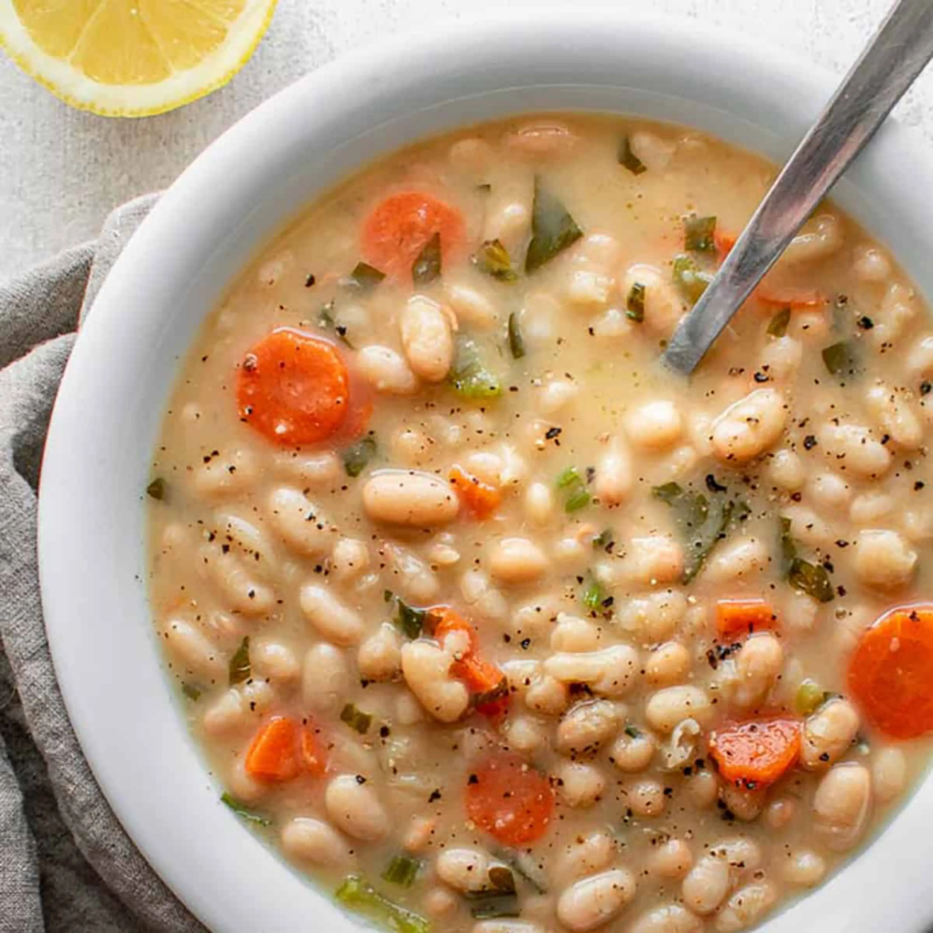 Greek White Bean Soup With Garlic & Lemon