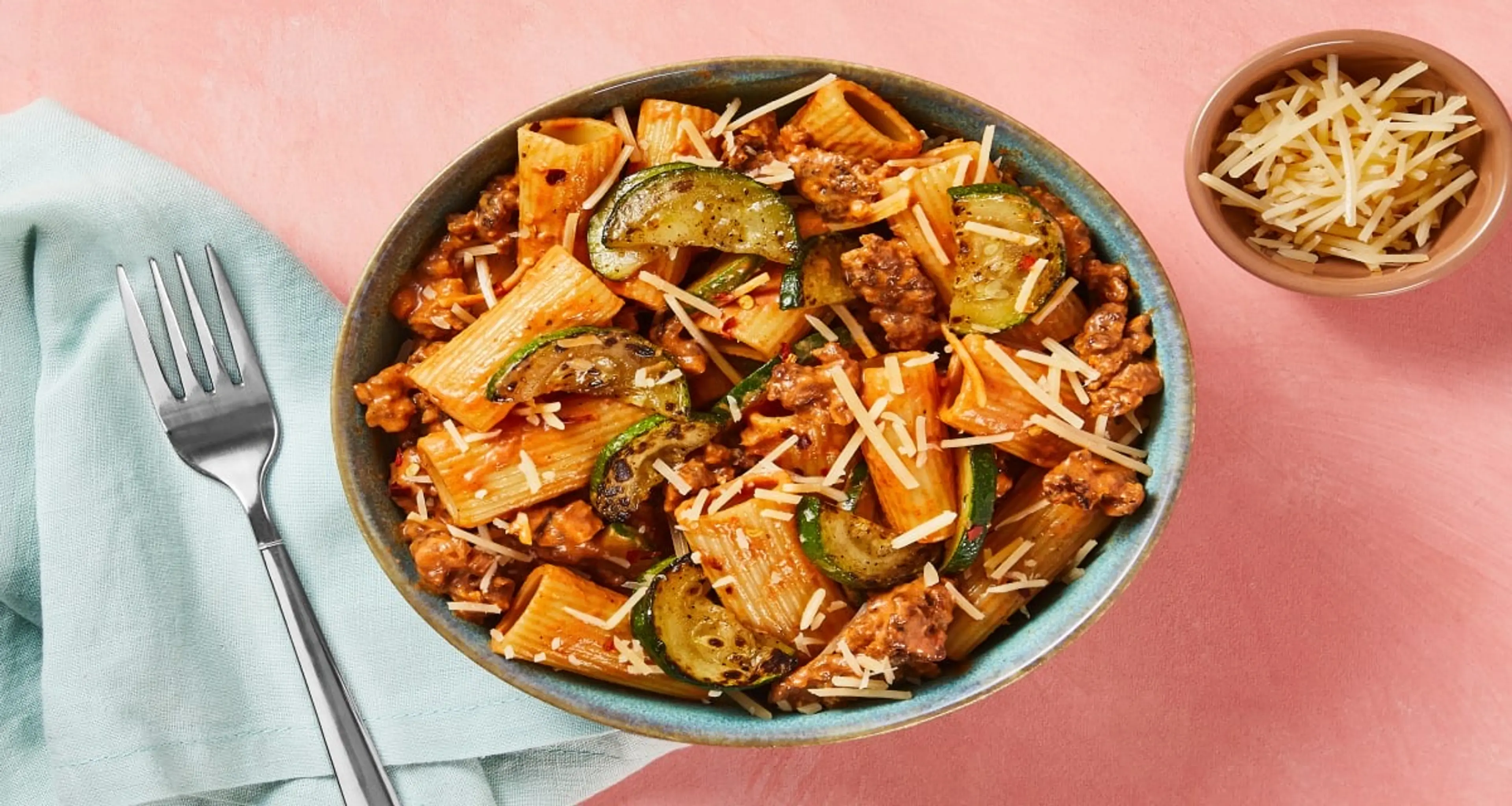 Sausage Rigatoni Rosa with Zucchini & Parm