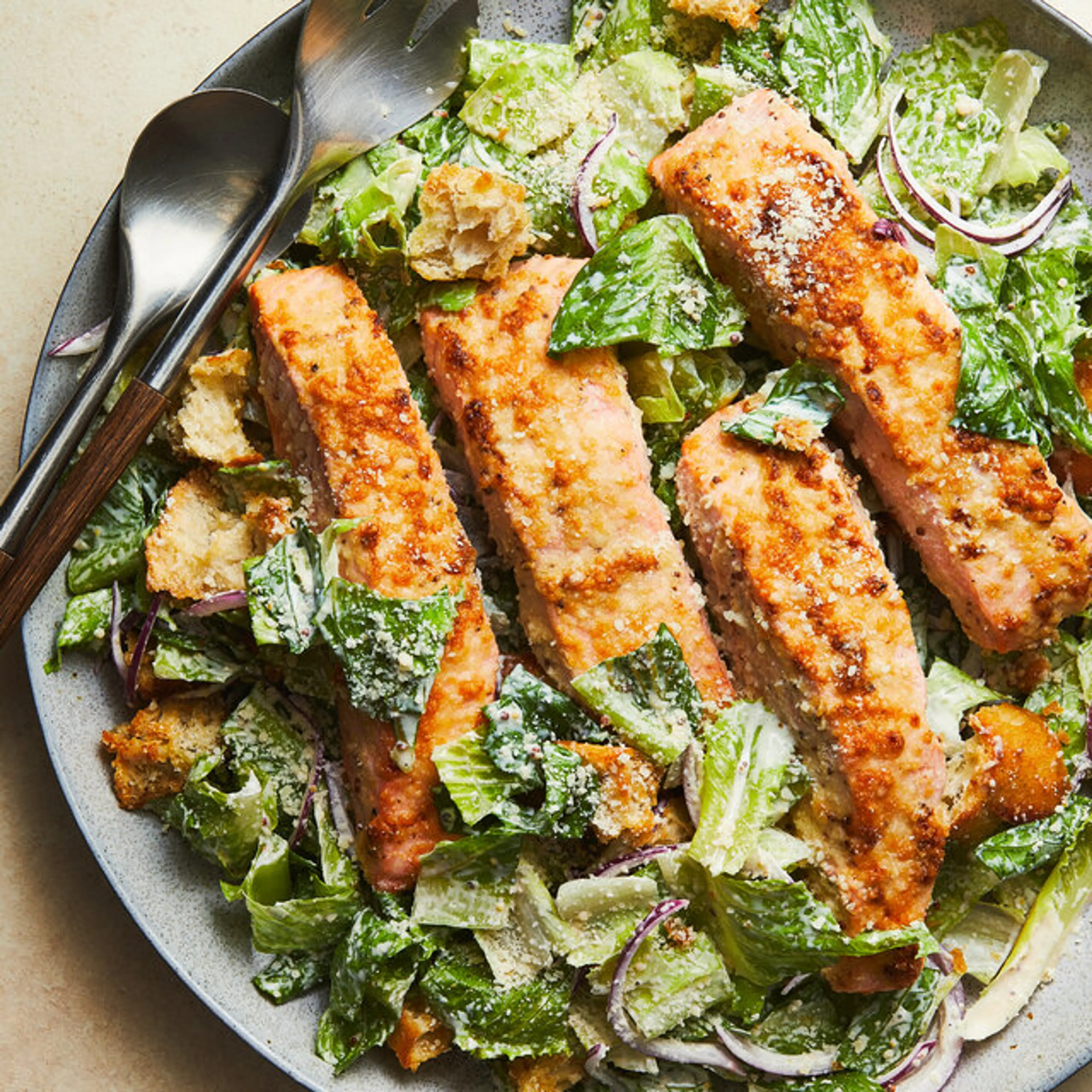 Parmesan-Crusted Salmon Caesar Salad