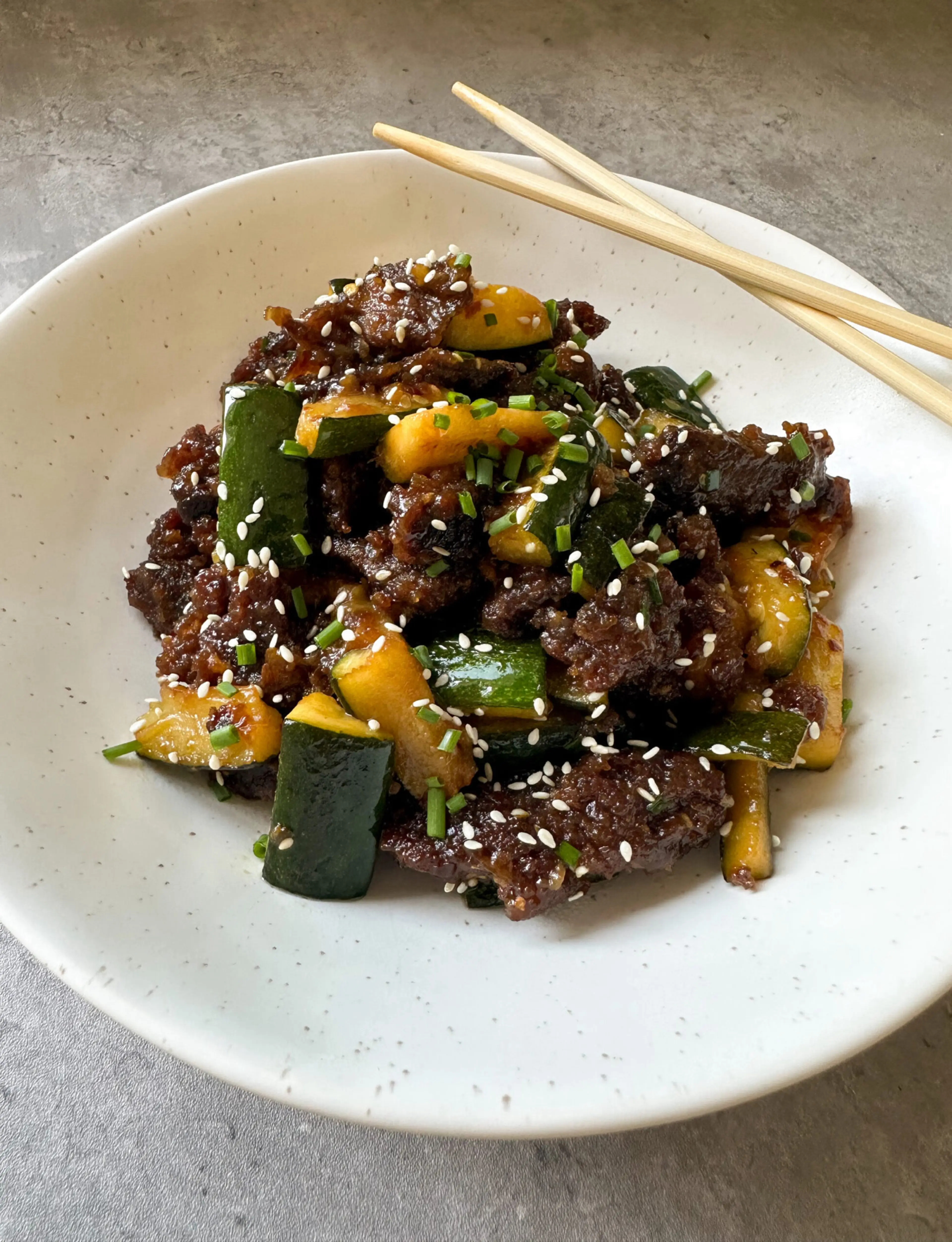 Crispy Sticky Beef & Zucchini