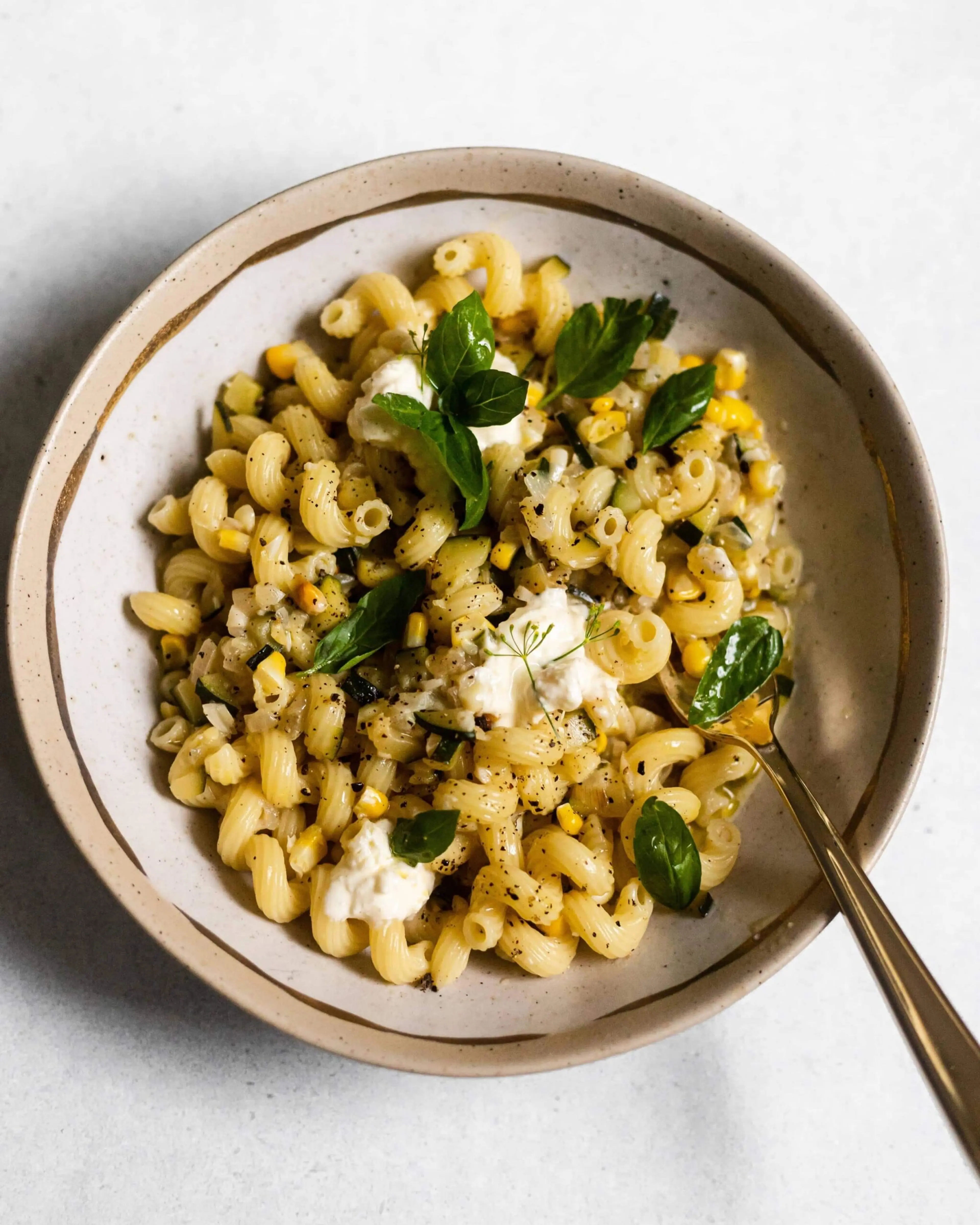 Burrata Pasta with Zucchini and Corn