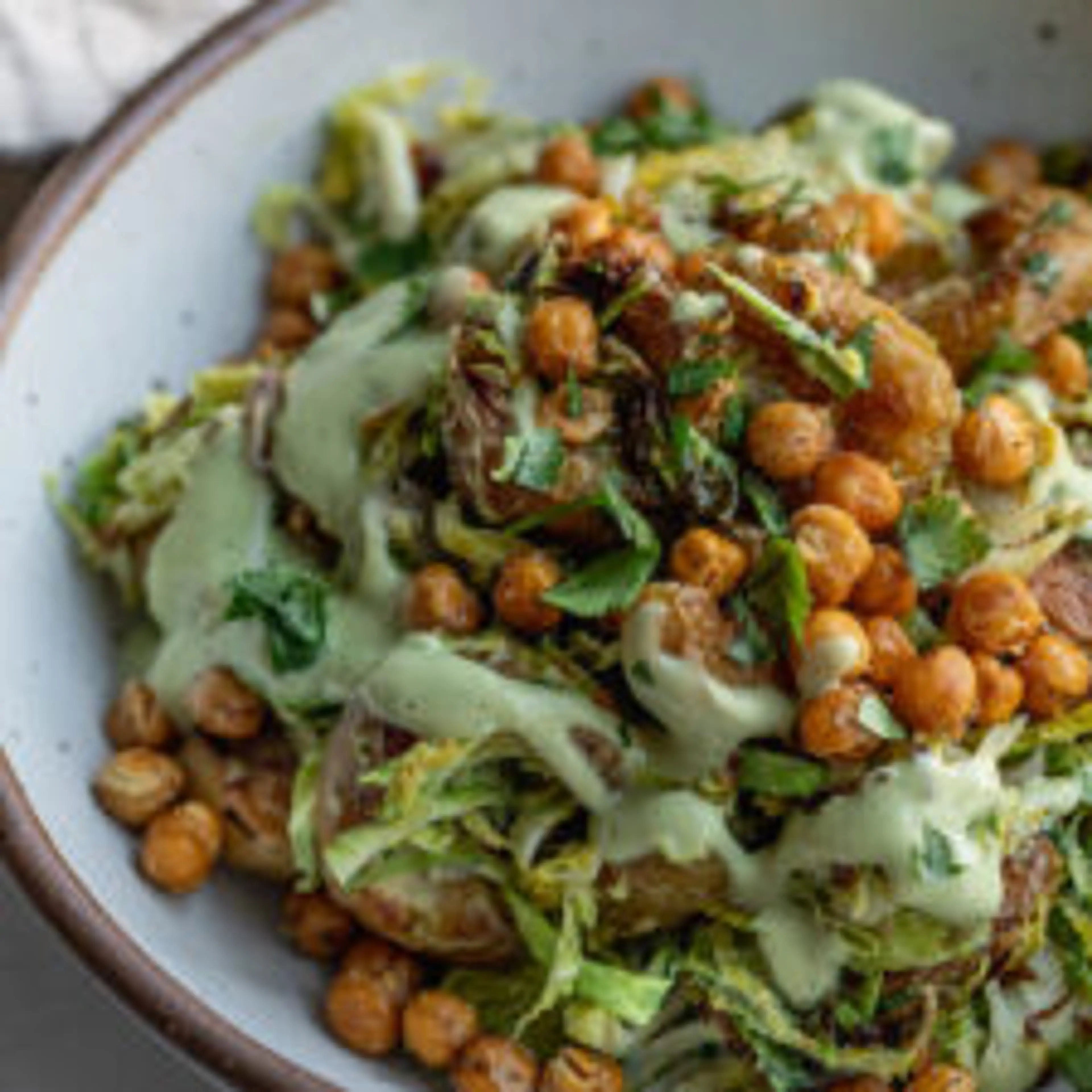 Baked Shredded Brussels Sprout Salad with Smashed Potatoes