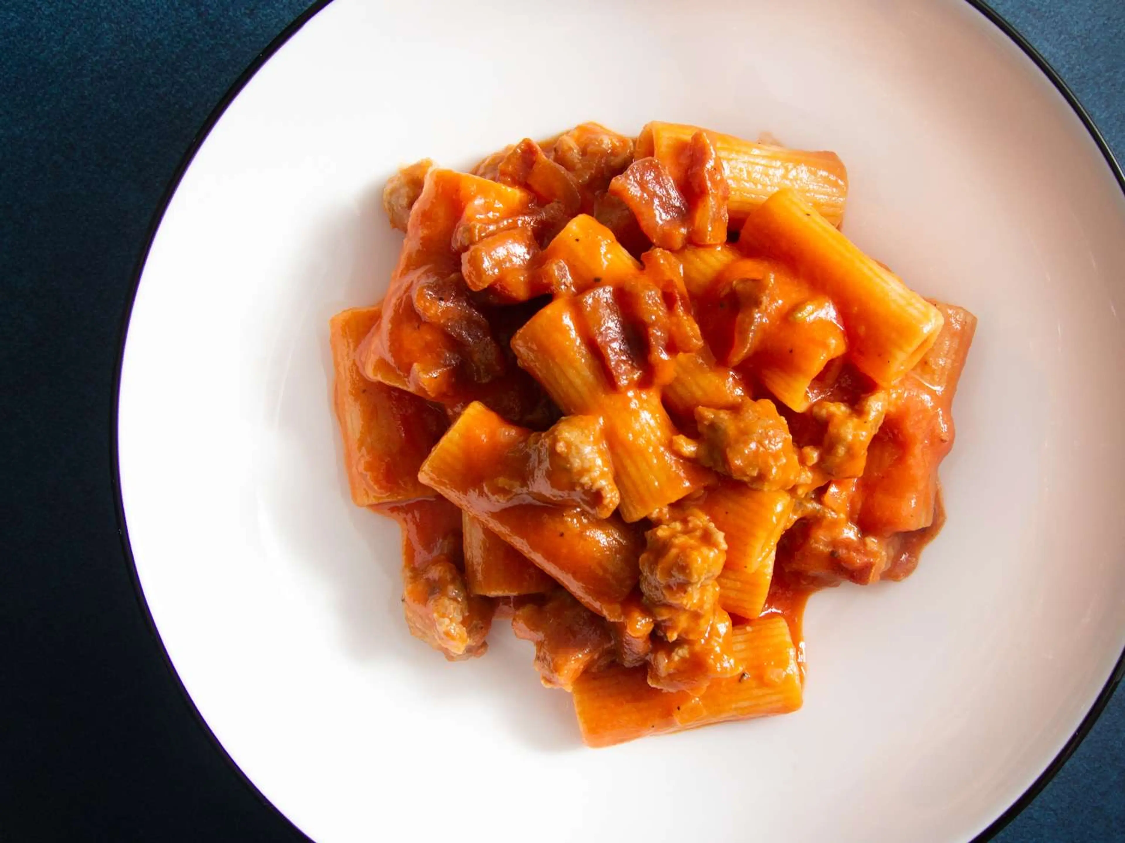 Pasta Alla Zozzona (Rigatoni With Sausage, Guanciale, and Eg