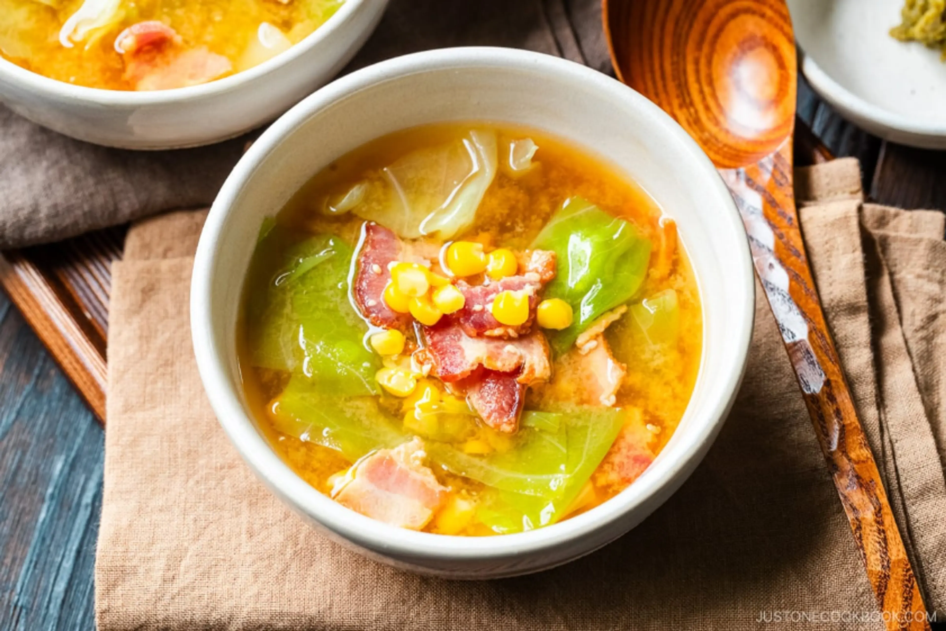 Bacon and Corn Miso Soup