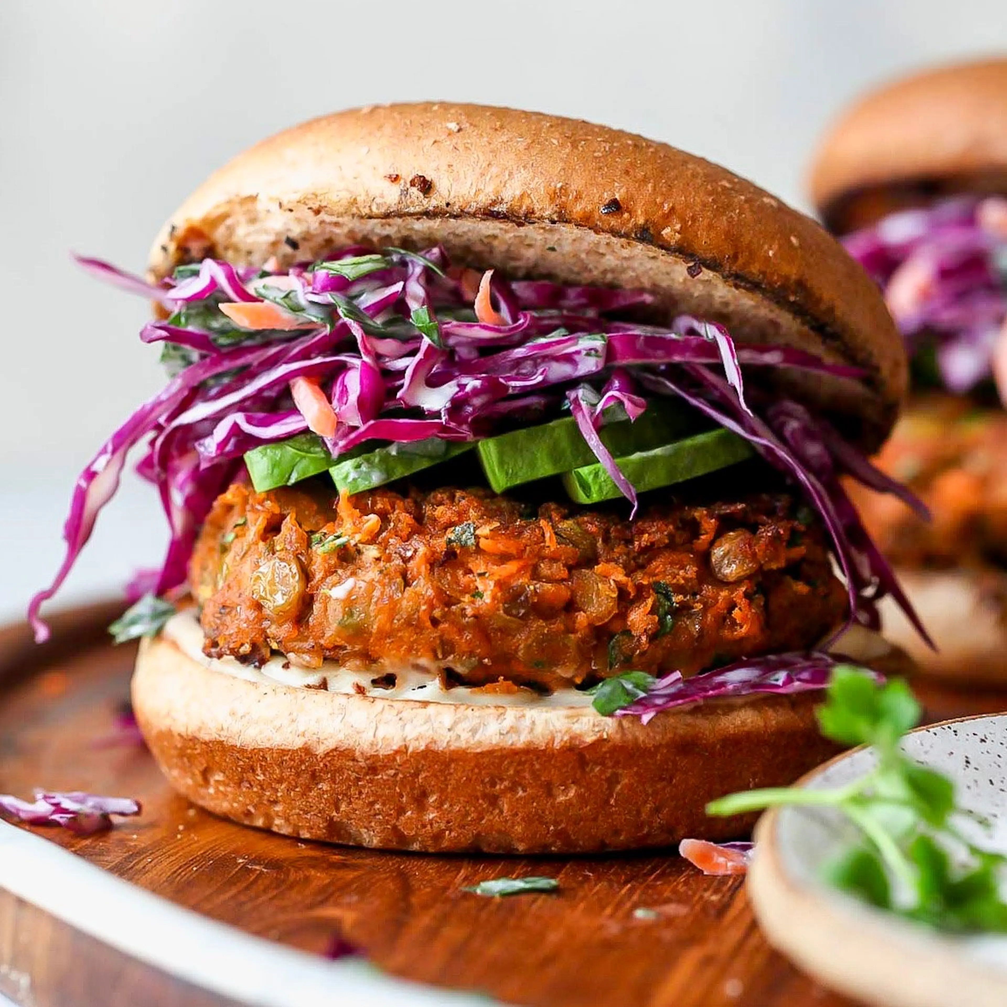 Spiced Lentil Burgers with Tahini Slaw (Vegan)