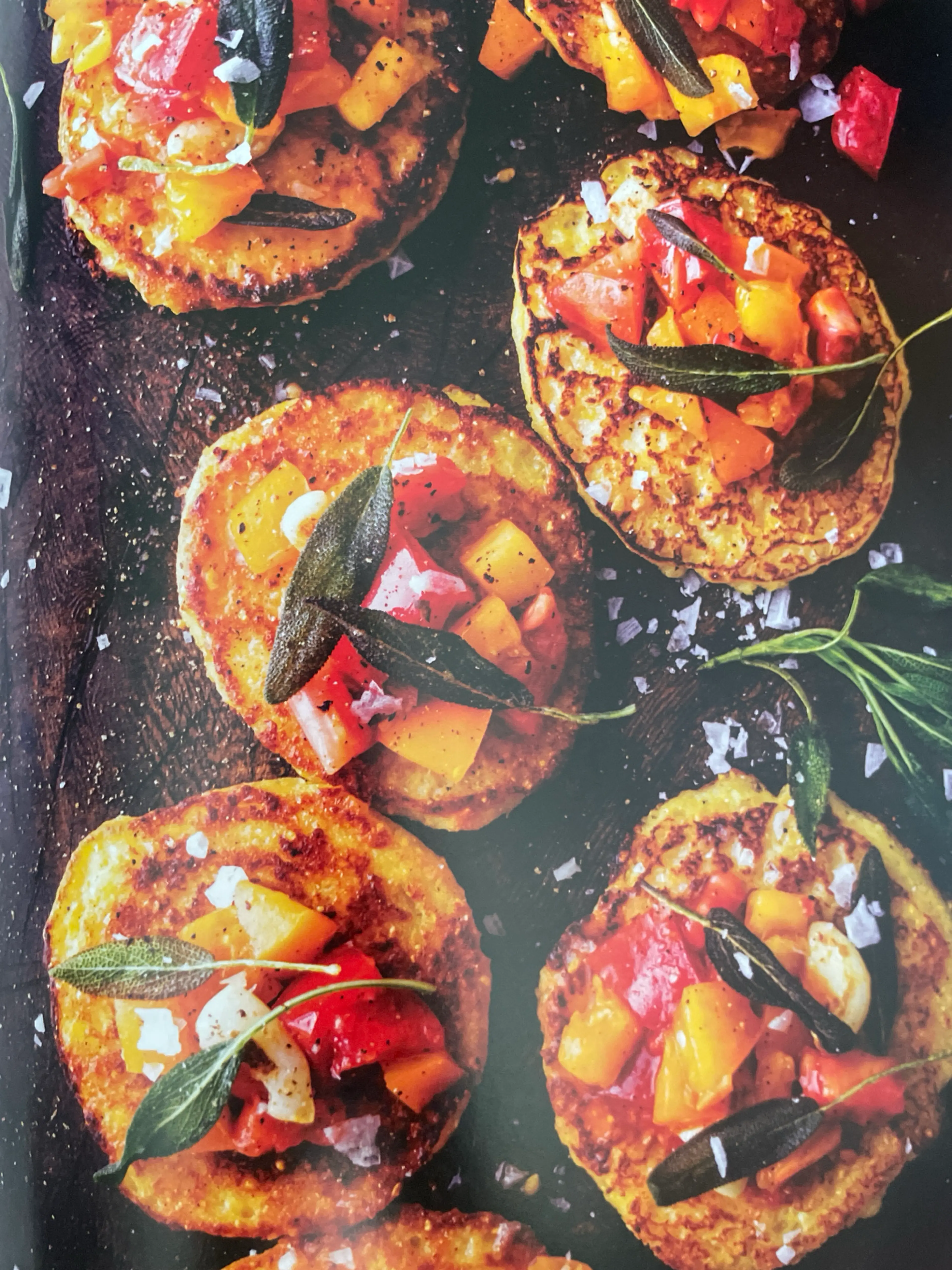 FRESH CORN CAKES with Tomatoes and Fried Sage