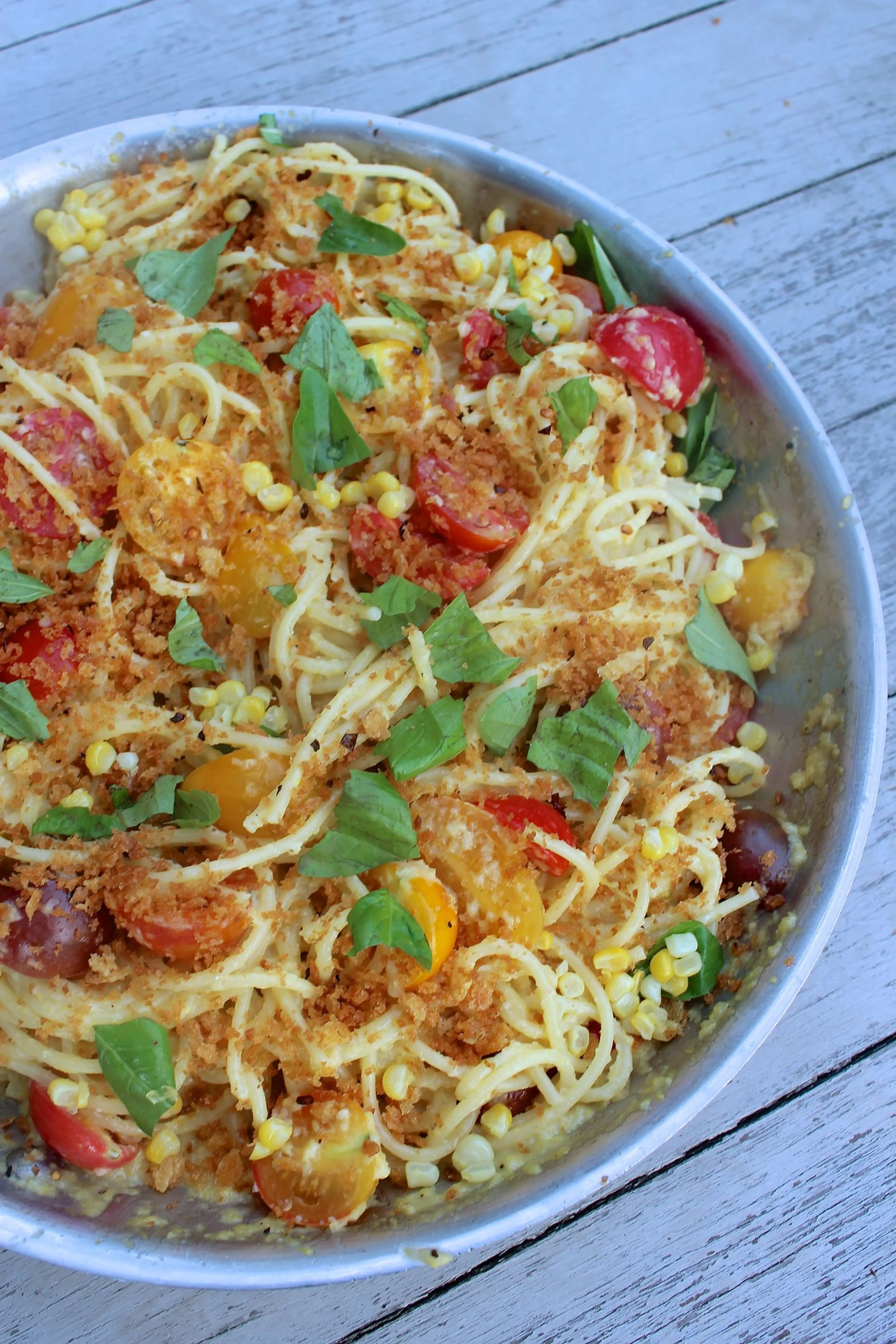 Spaghetti with Sweet Corn Pesto