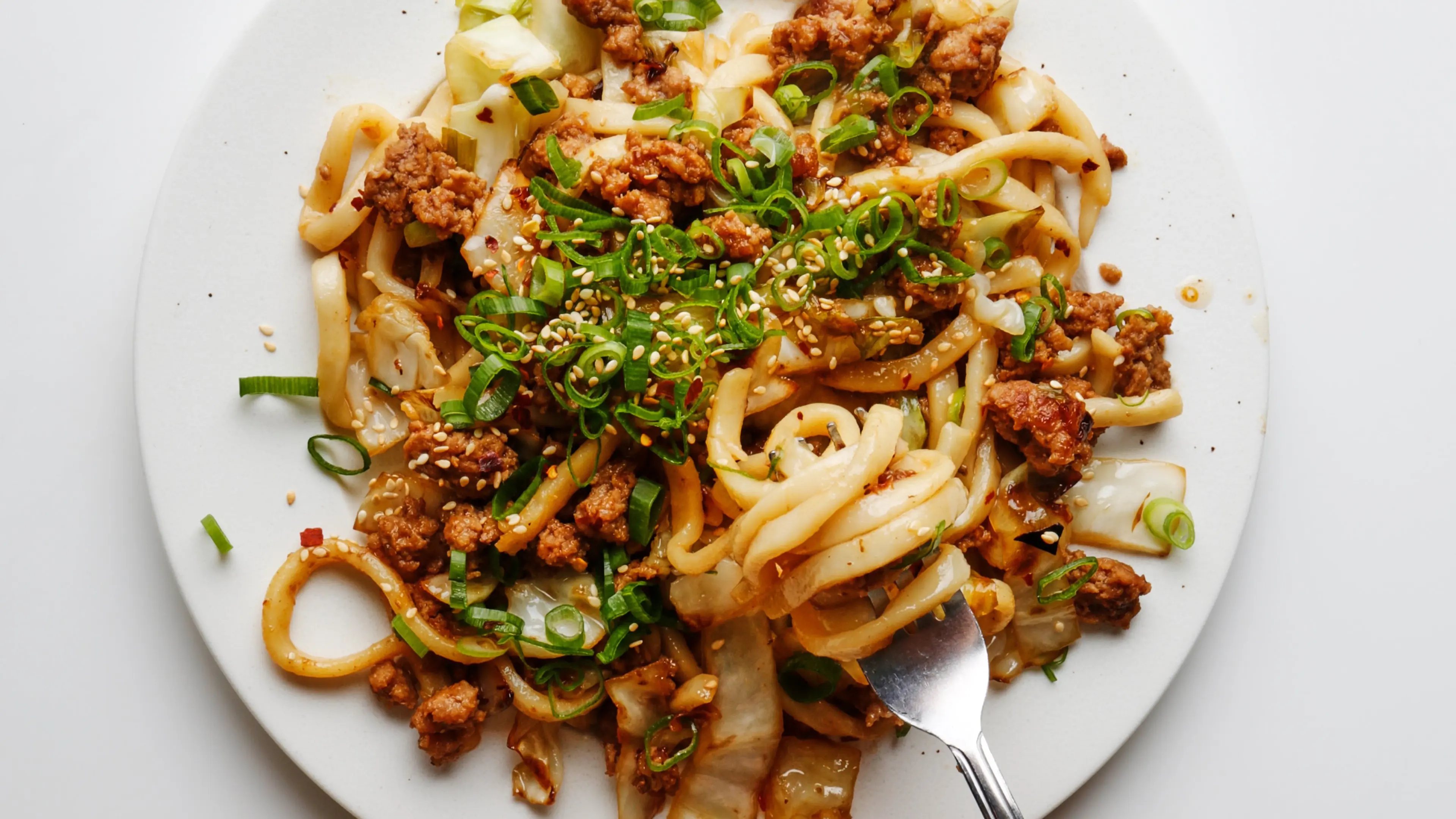 Stir-Fried Udon Noodles With Pork and Scallions