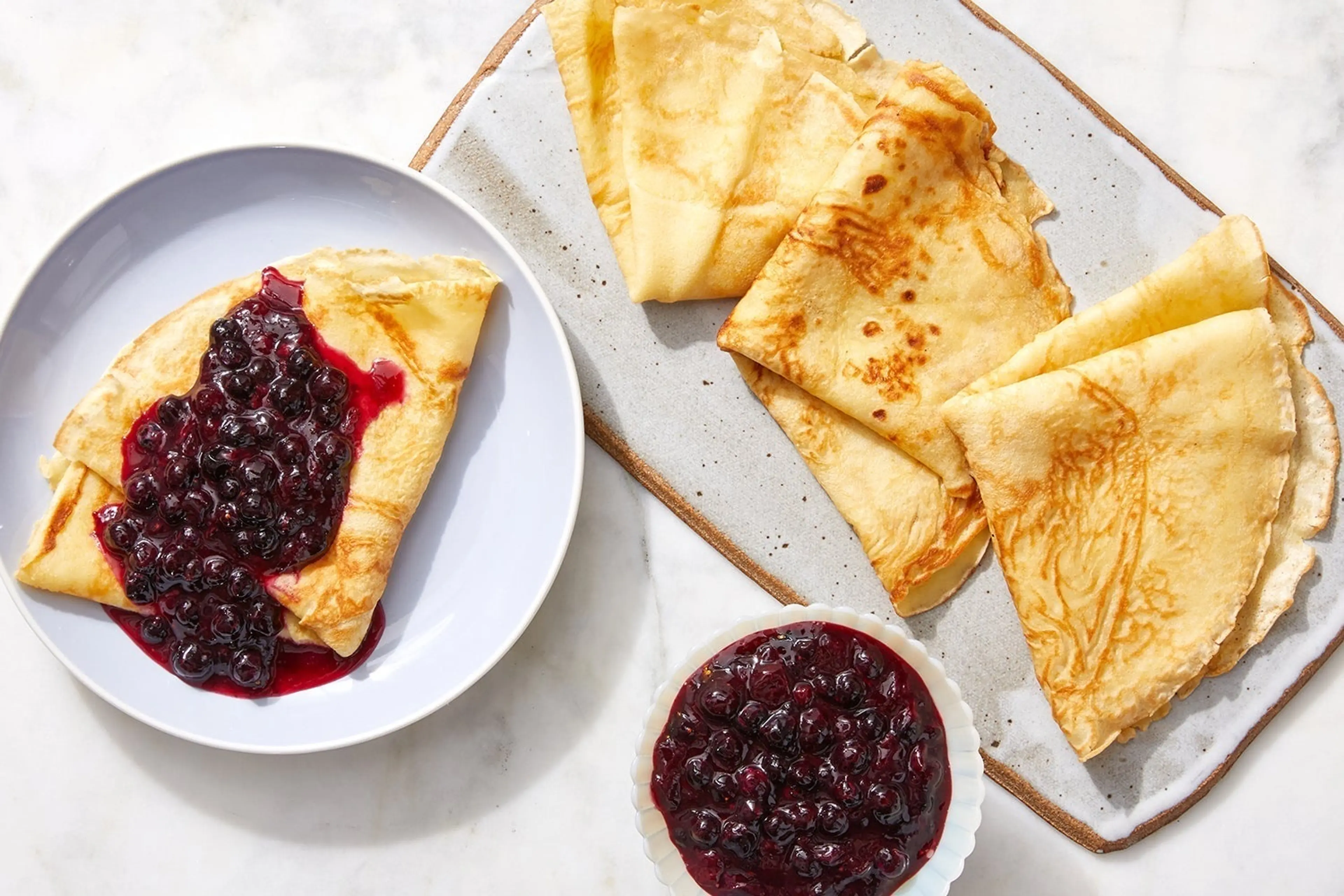 Lemon Crêpes with Fresh Blueberry Compote